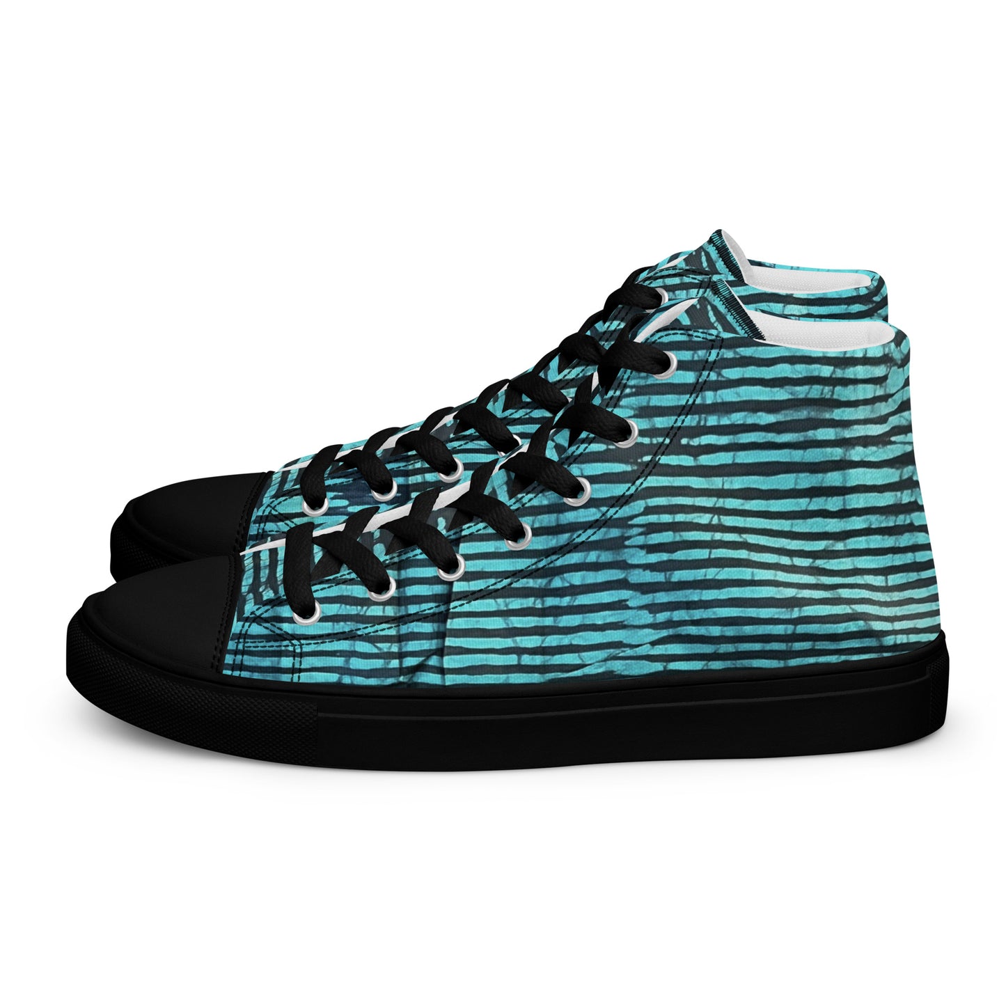 Aqua Black Stripes Adire Men’s high top canvas shoes