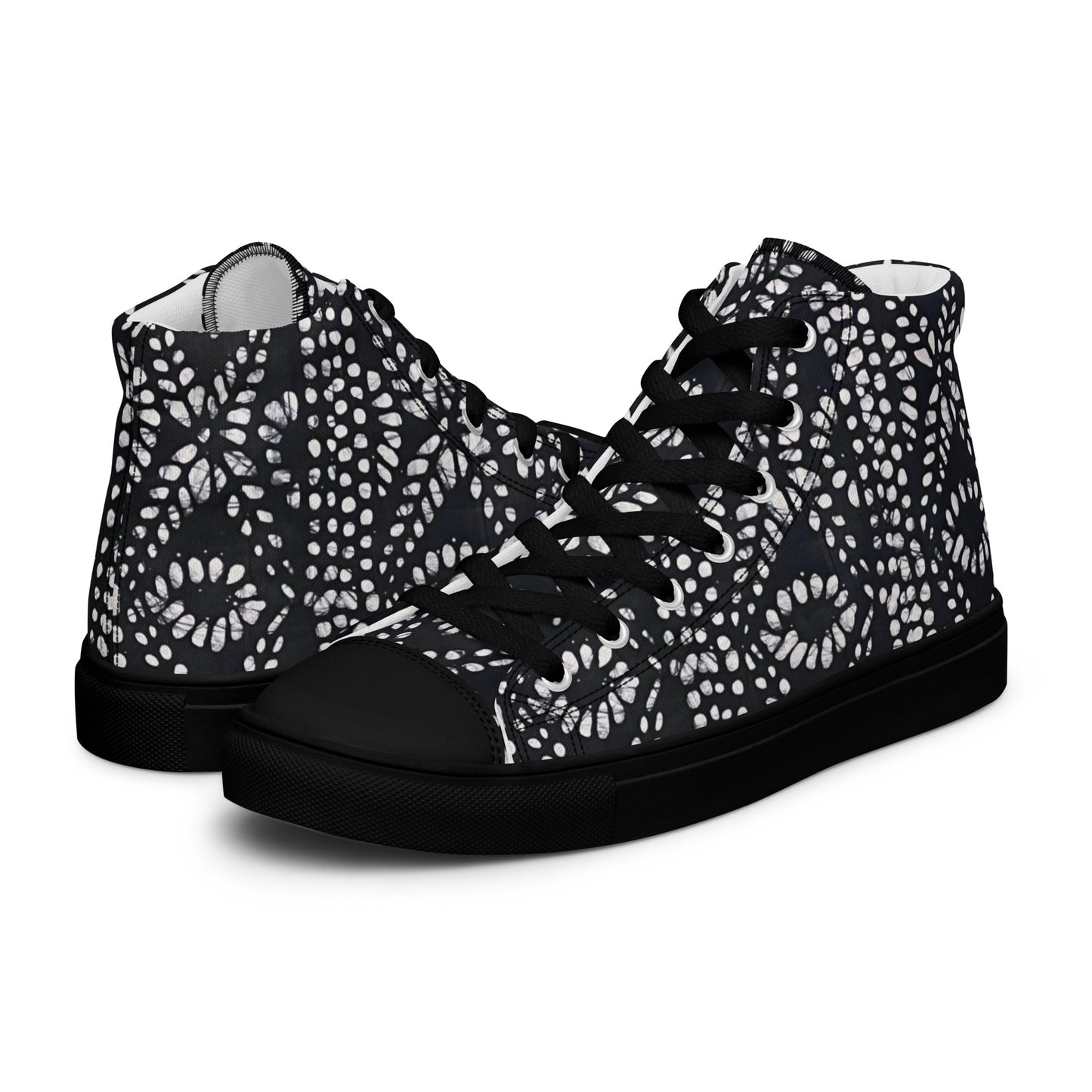 Black & White Abstract Aztec Adire Men’s high top canvas shoes