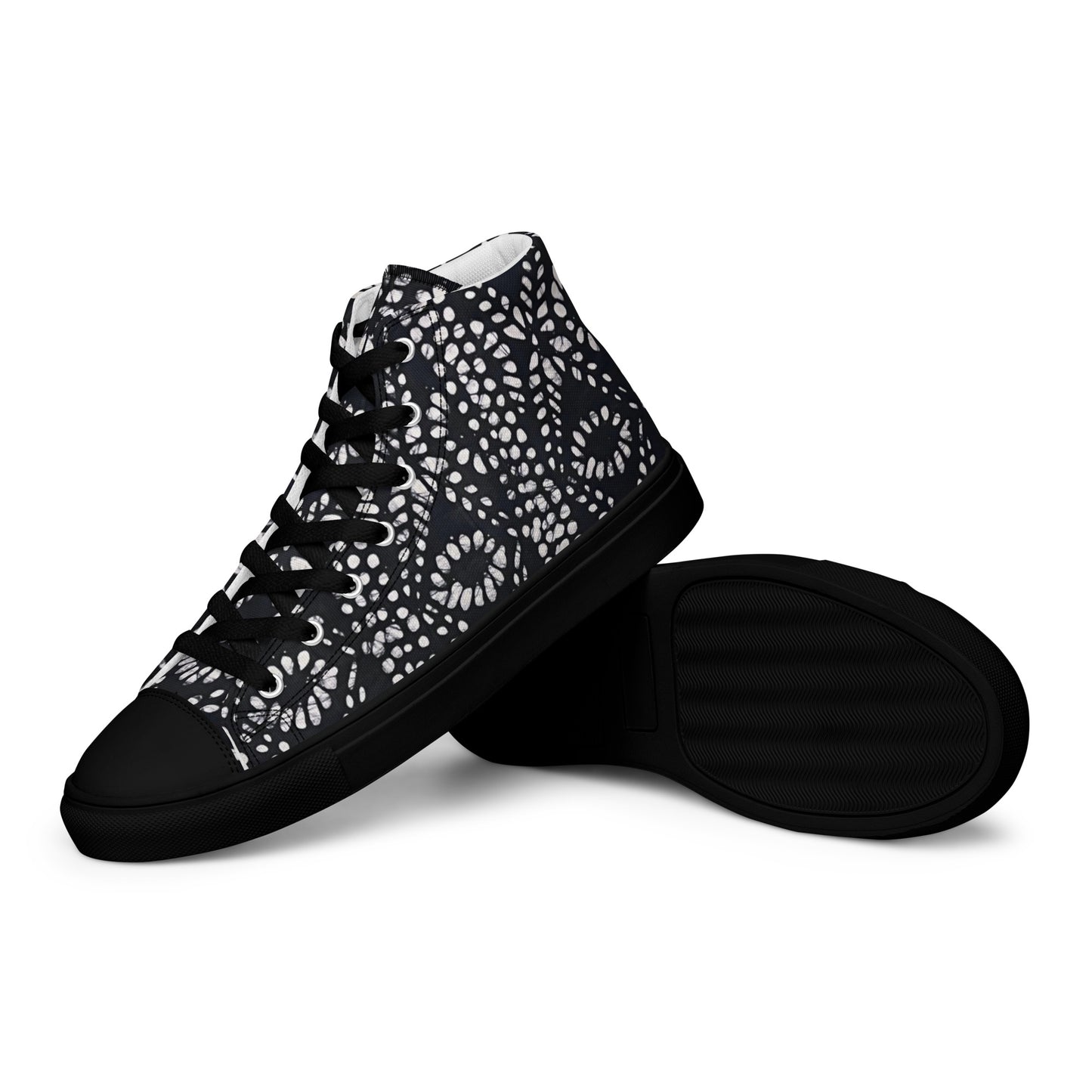 Black & White Abstract Aztec Adire Men’s high top canvas shoes