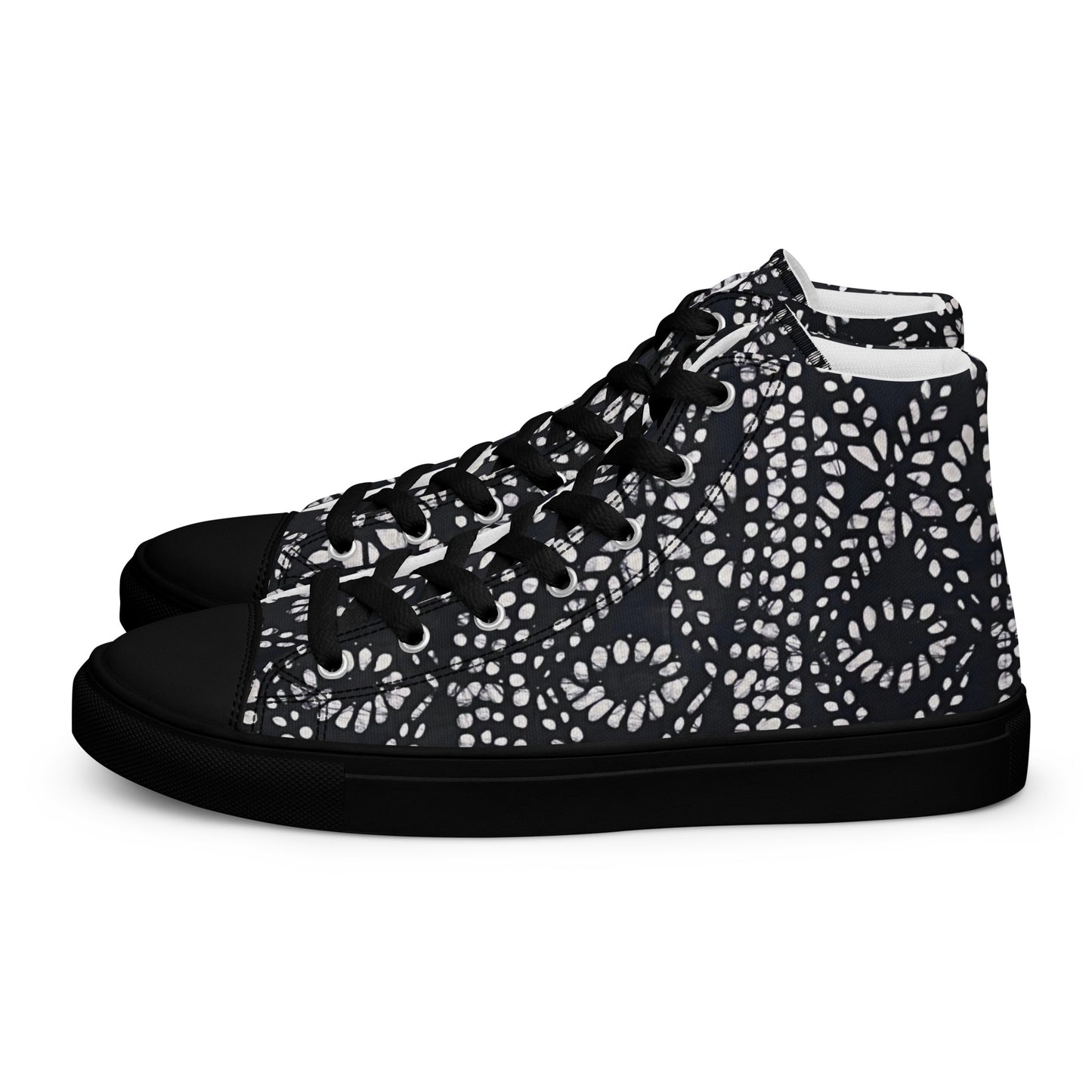 Black & White Abstract Aztec Adire Men’s high top canvas shoes