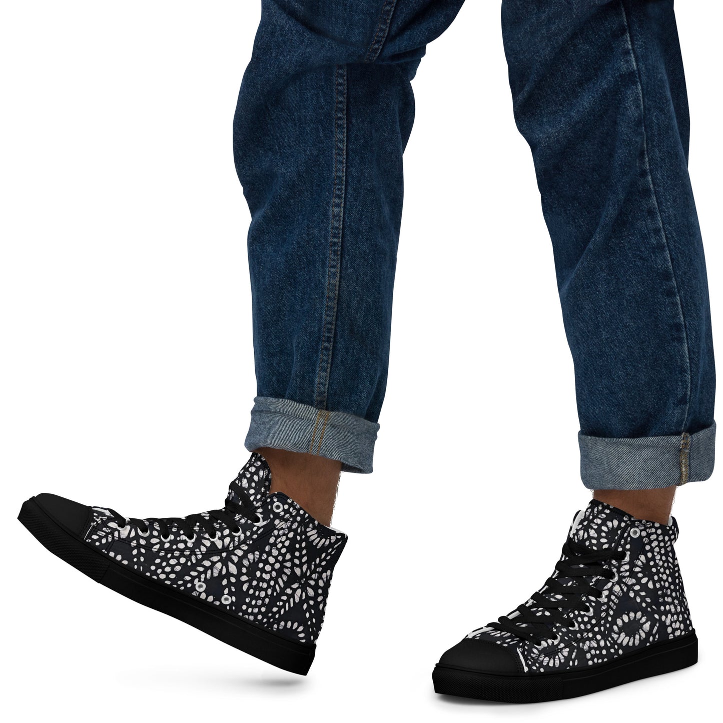 Black & White Abstract Aztec Adire Men’s high top canvas shoes