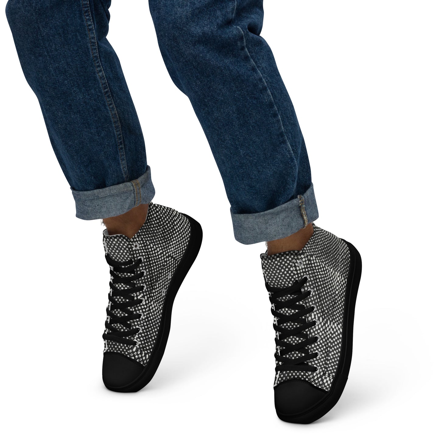 Black White Polka Dots Adire Men’s high top canvas shoes