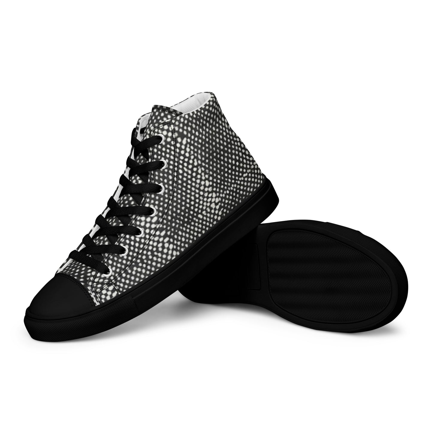 Black White Polka Dots Adire Men’s high top canvas shoes