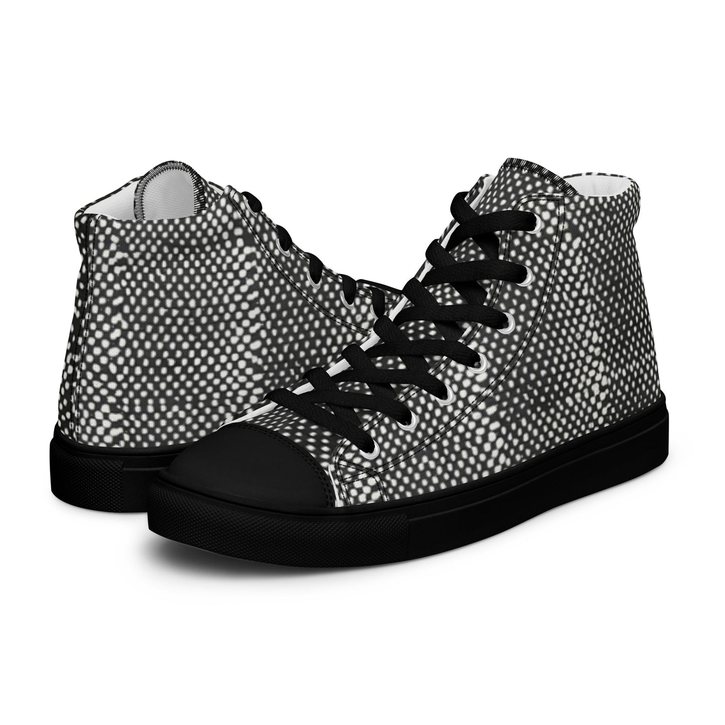 Black White Polka Dots Adire Men’s high top canvas shoes