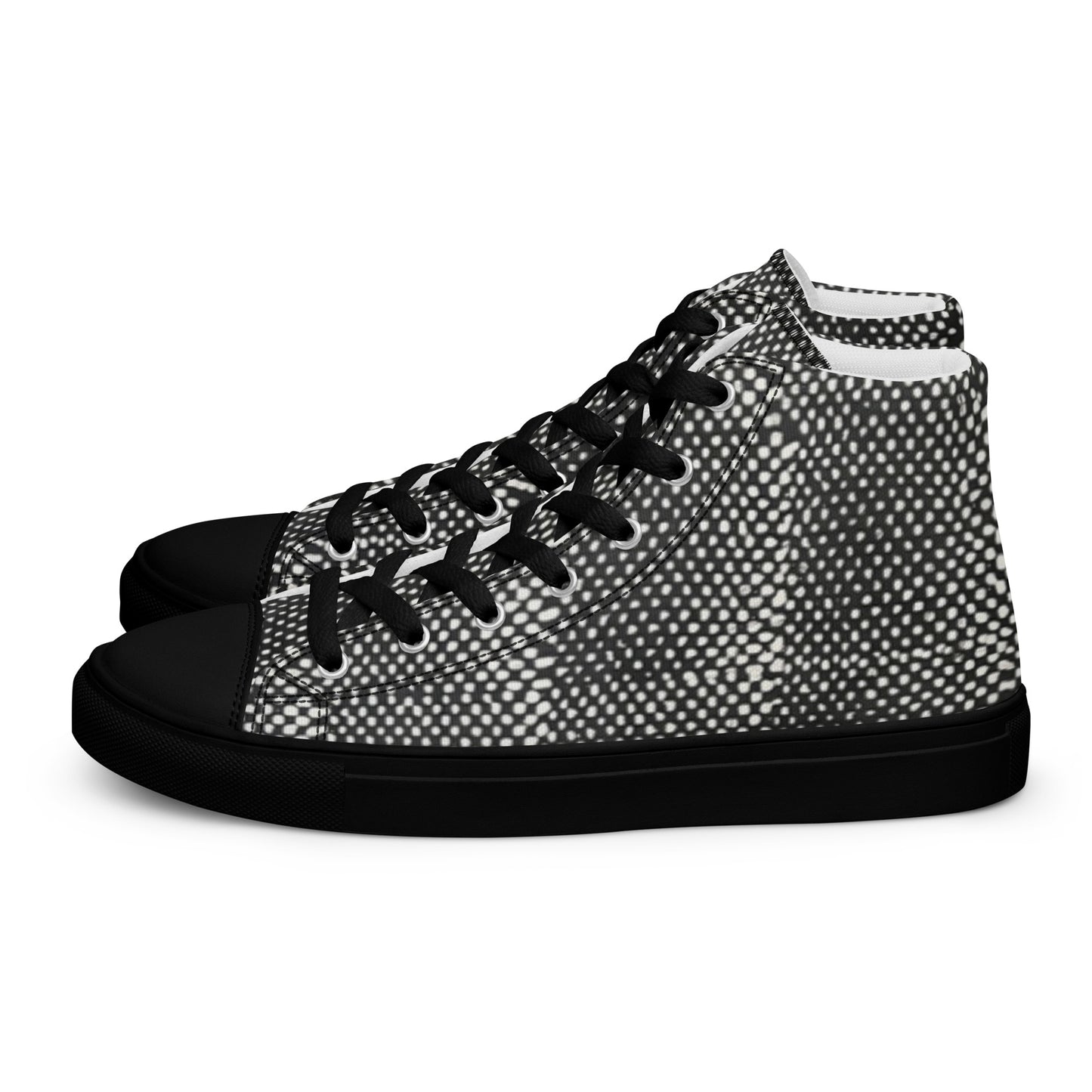 Black White Polka Dots Adire Men’s high top canvas shoes