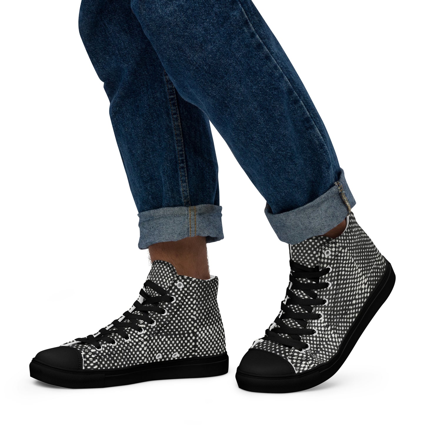 Black White Polka Dots Adire Men’s high top canvas shoes