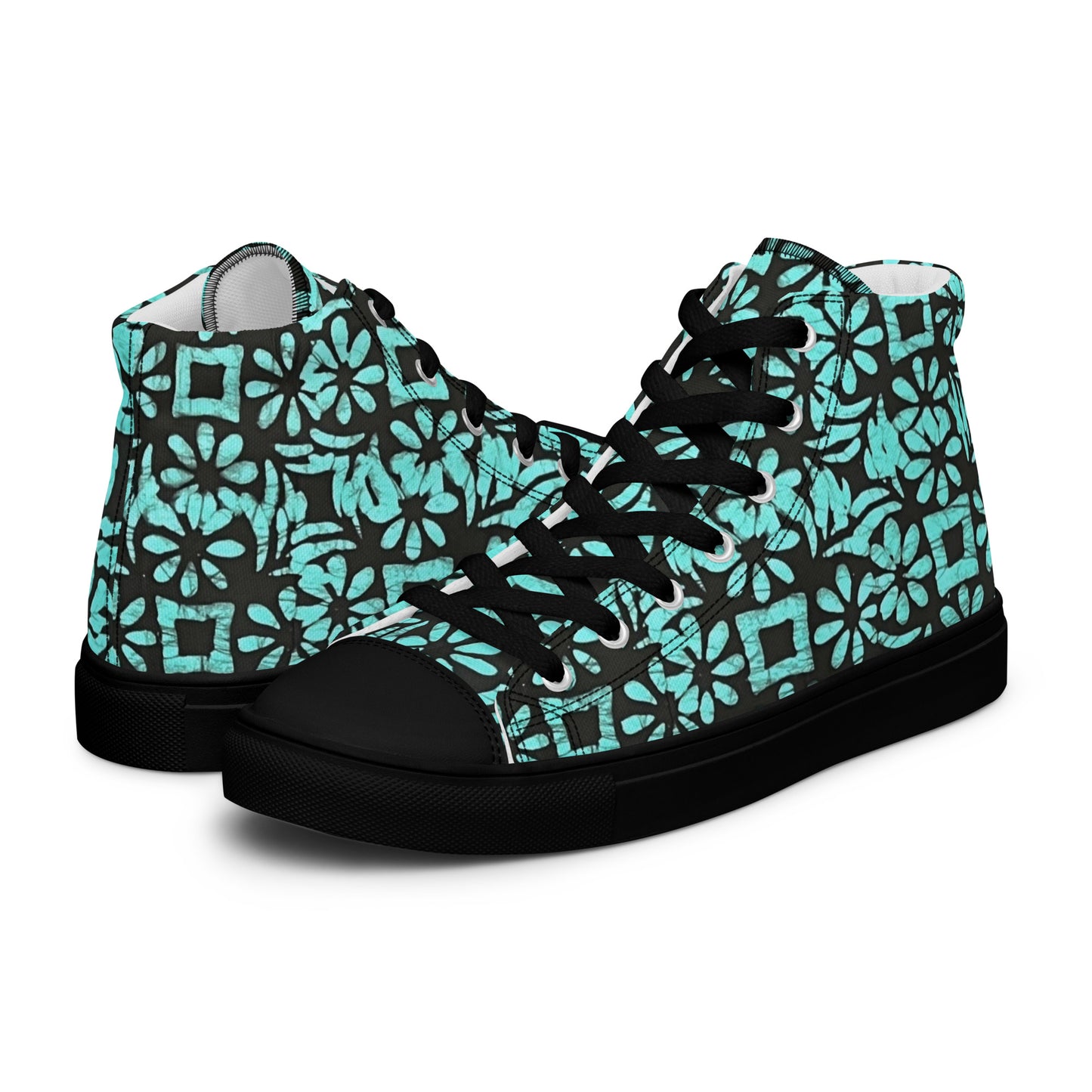 Aqua Abstract Shapes Adire Men’s high top canvas shoes