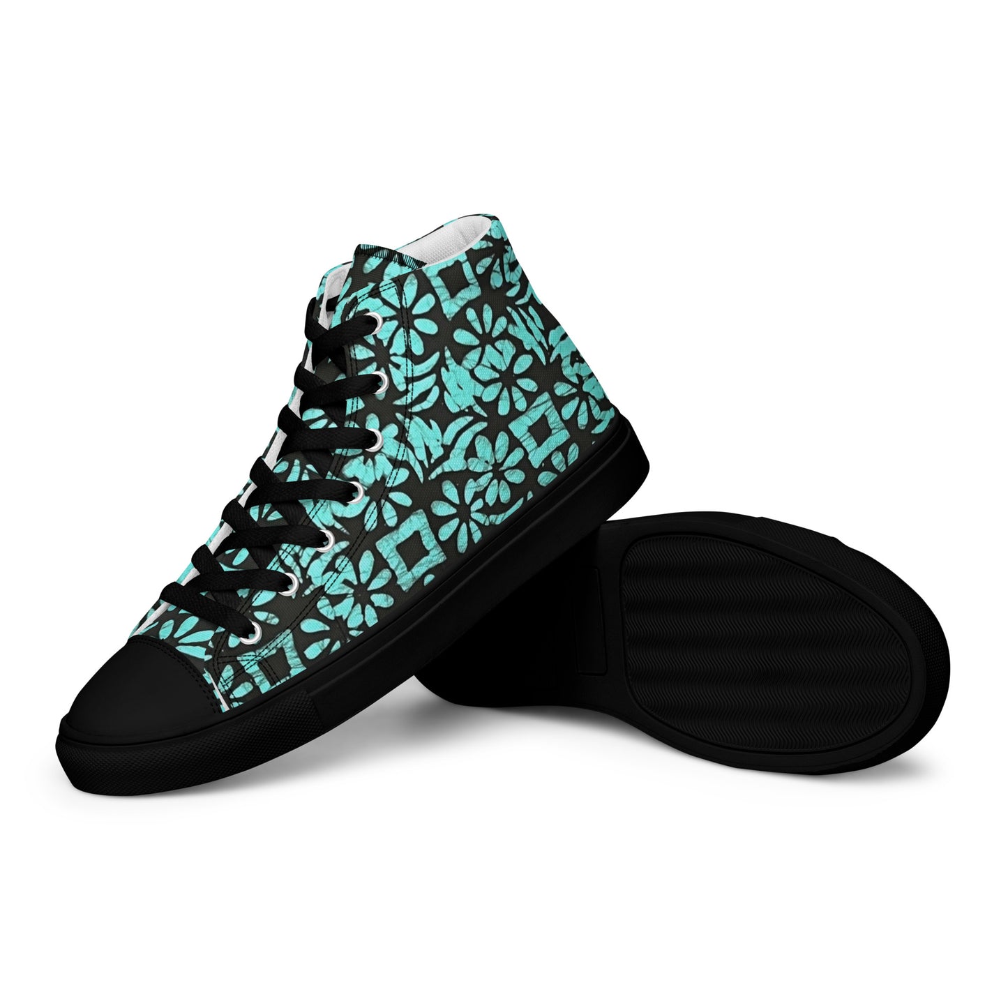 Aqua Abstract Shapes Adire Men’s high top canvas shoes