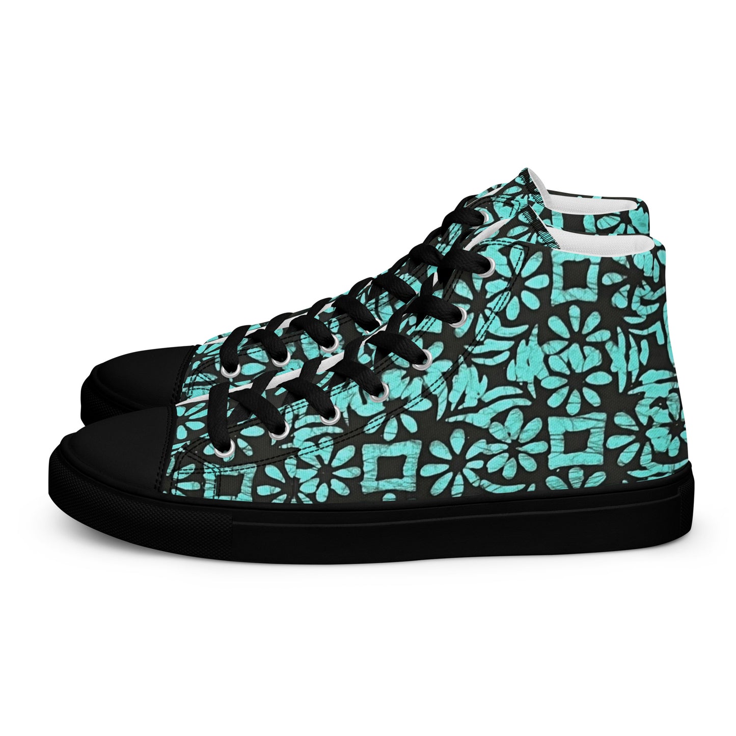 Aqua Abstract Shapes Adire Men’s high top canvas shoes