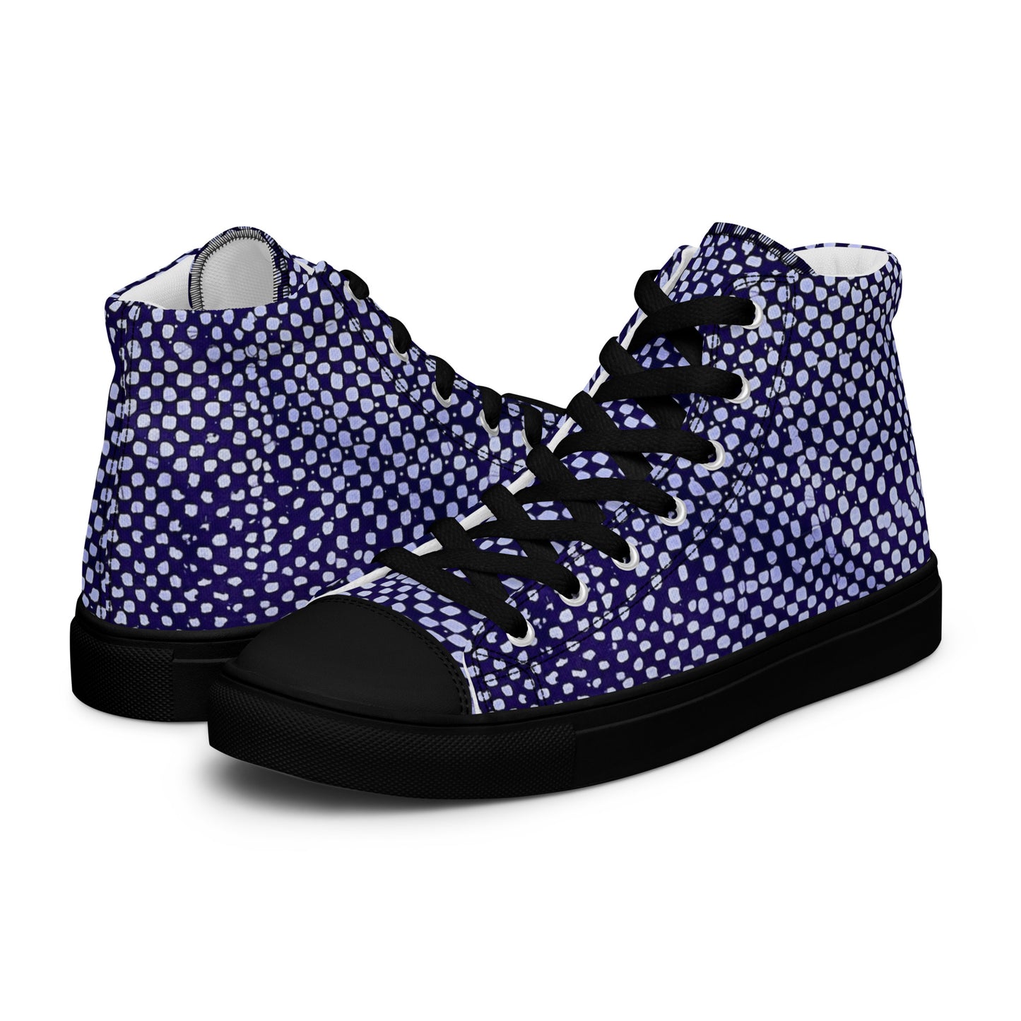 Purple & White Polka Dots Adire Men’s high top canvas shoes