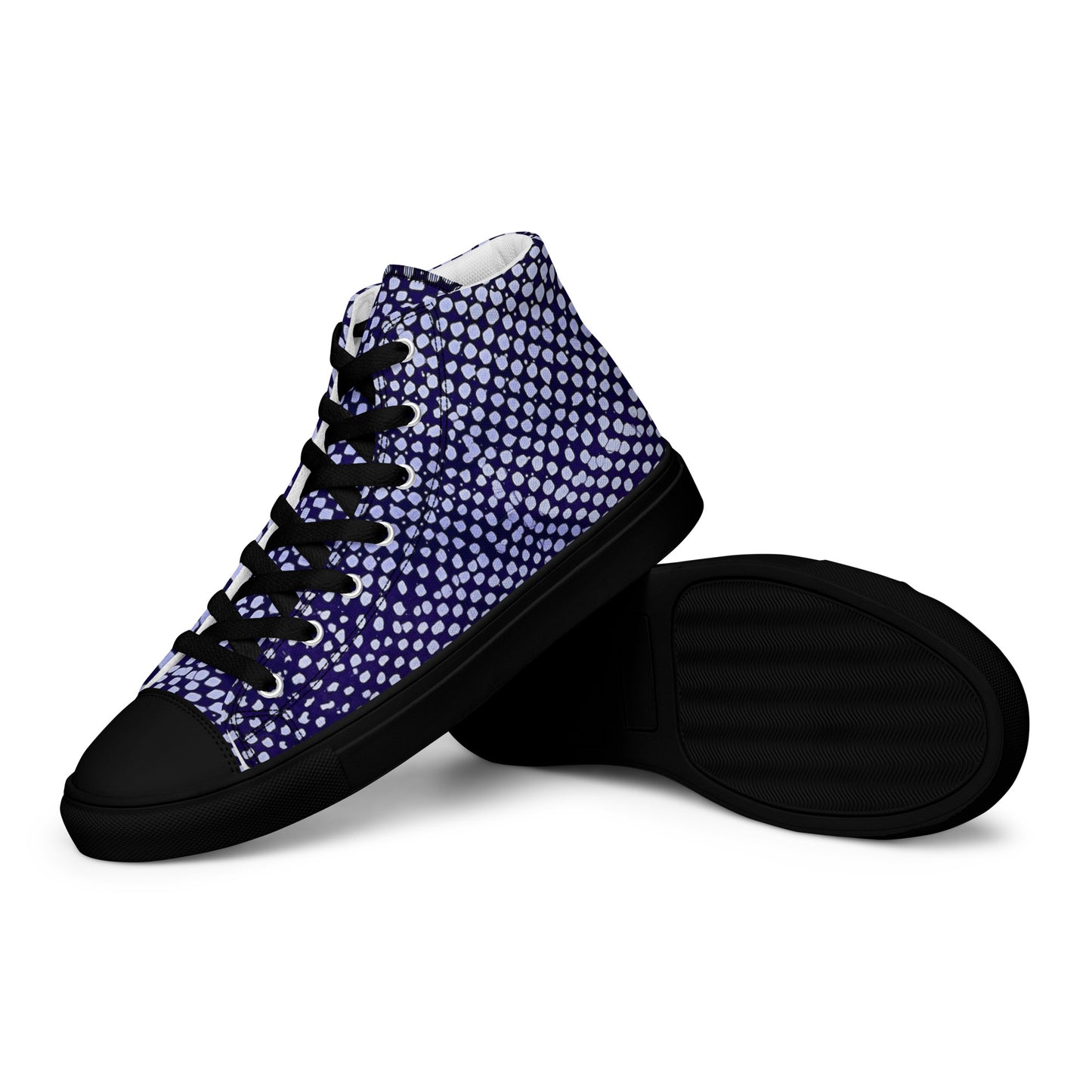 Purple & White Polka Dots Adire Men’s high top canvas shoes