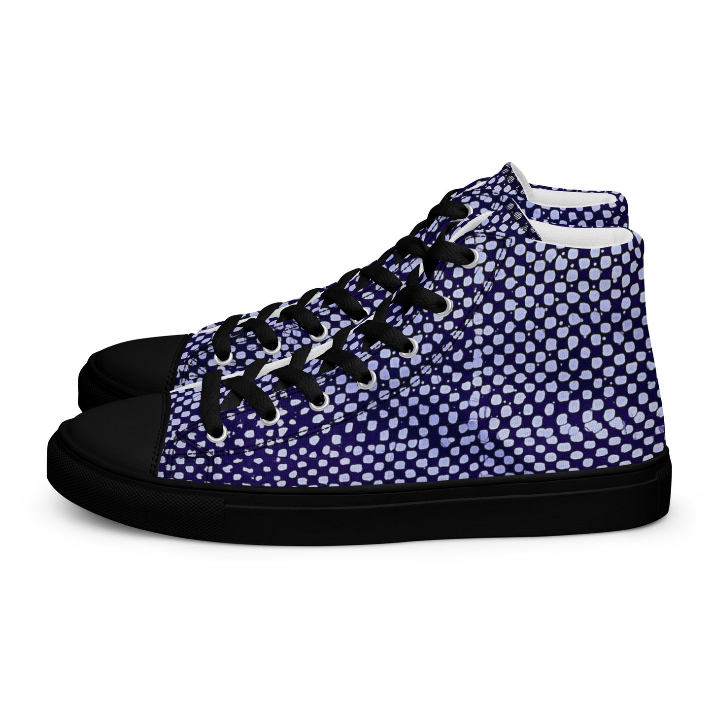 Purple & White Polka Dots Adire Men’s high top canvas shoes