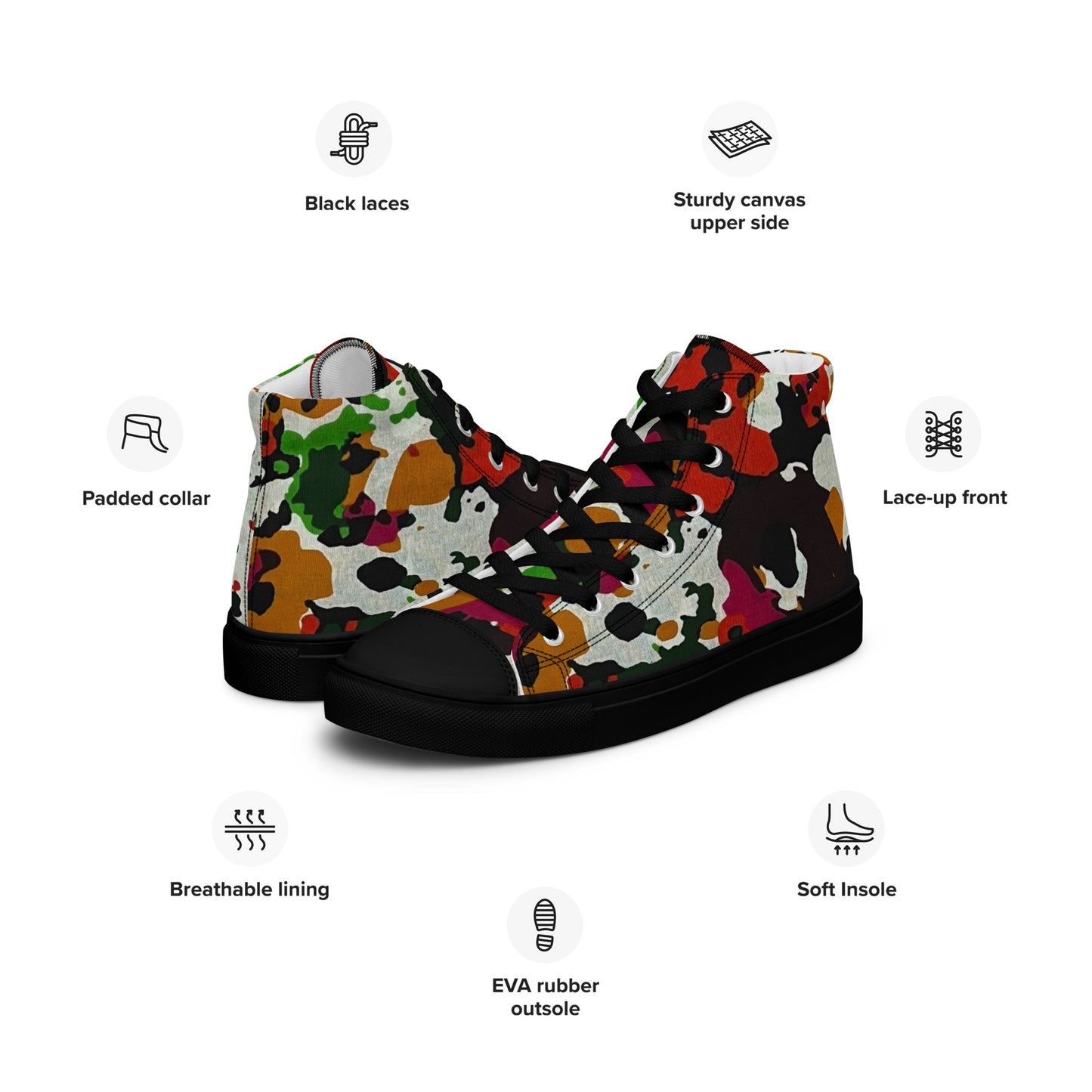 Multicolour Paint Ankara Men’s High Top Canvas Shoes