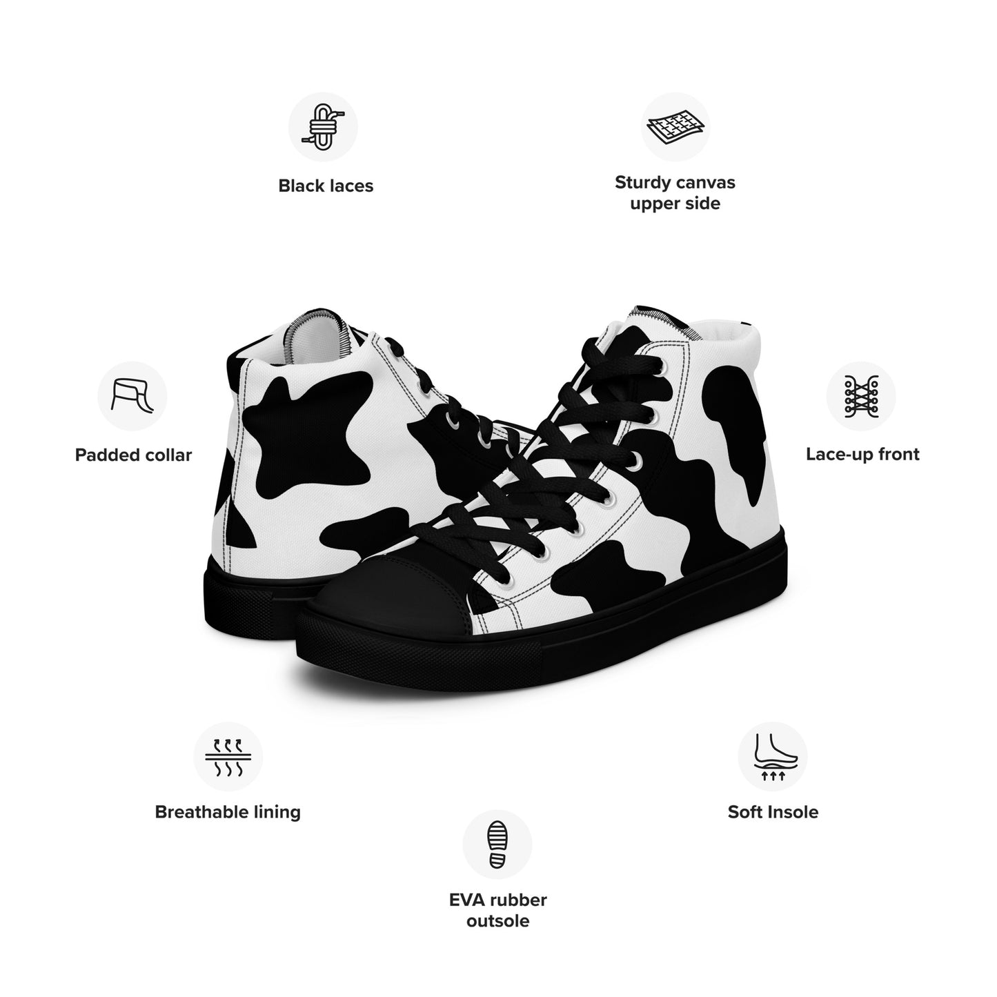 Cow Print Men’s high top canvas shoes