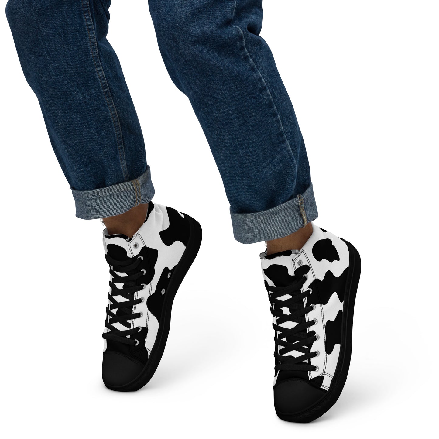 Cow Print Men’s high top canvas shoes