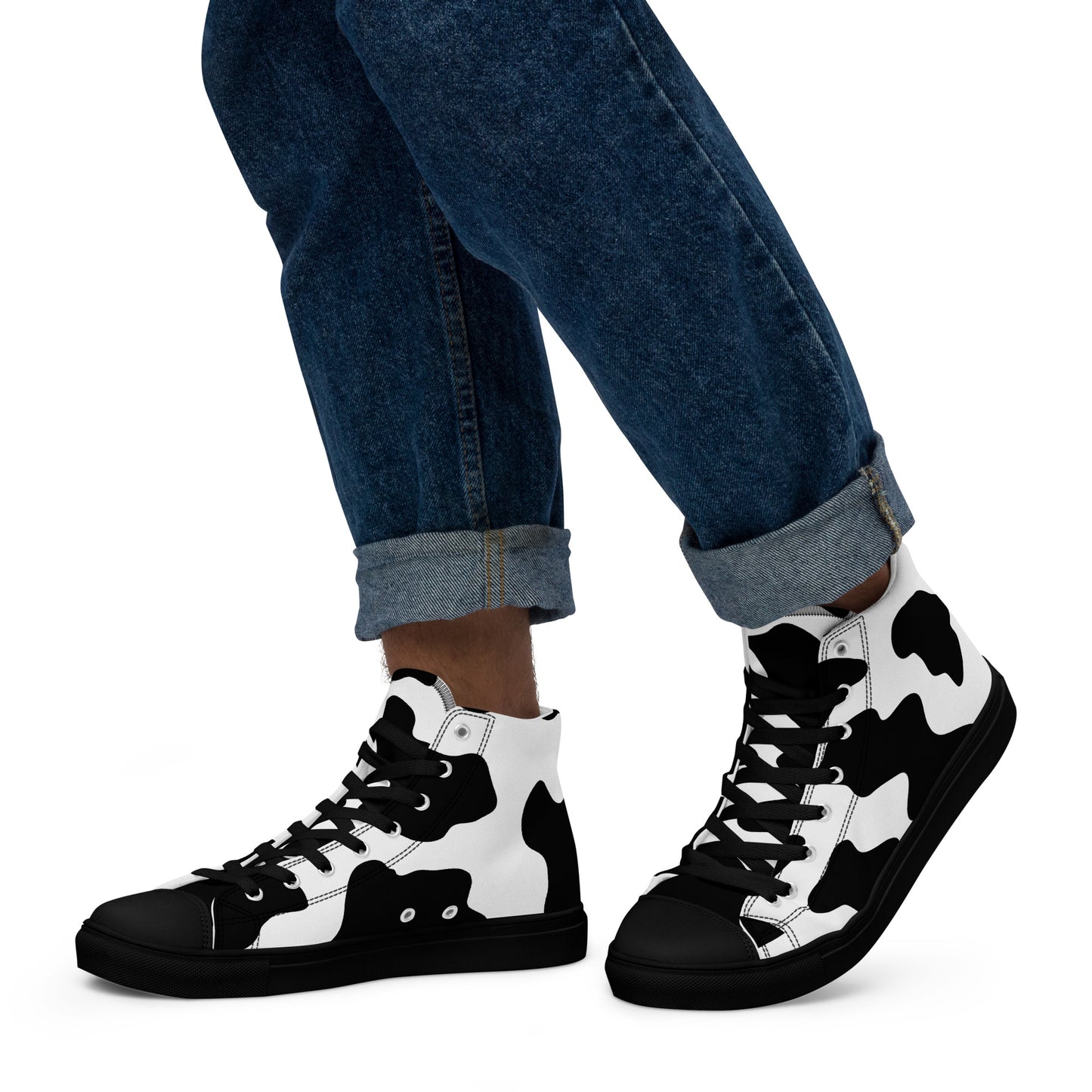 Cow Print Men’s high top canvas shoes