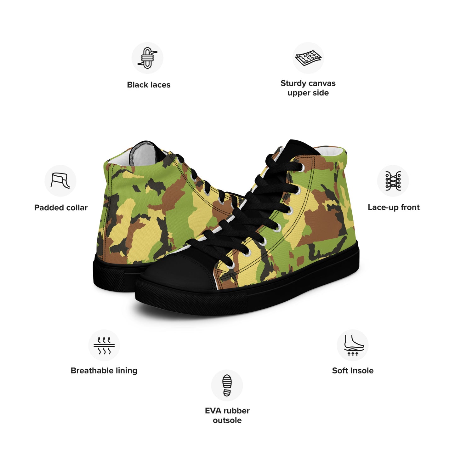 Green Camo Men’s high top canvas shoes