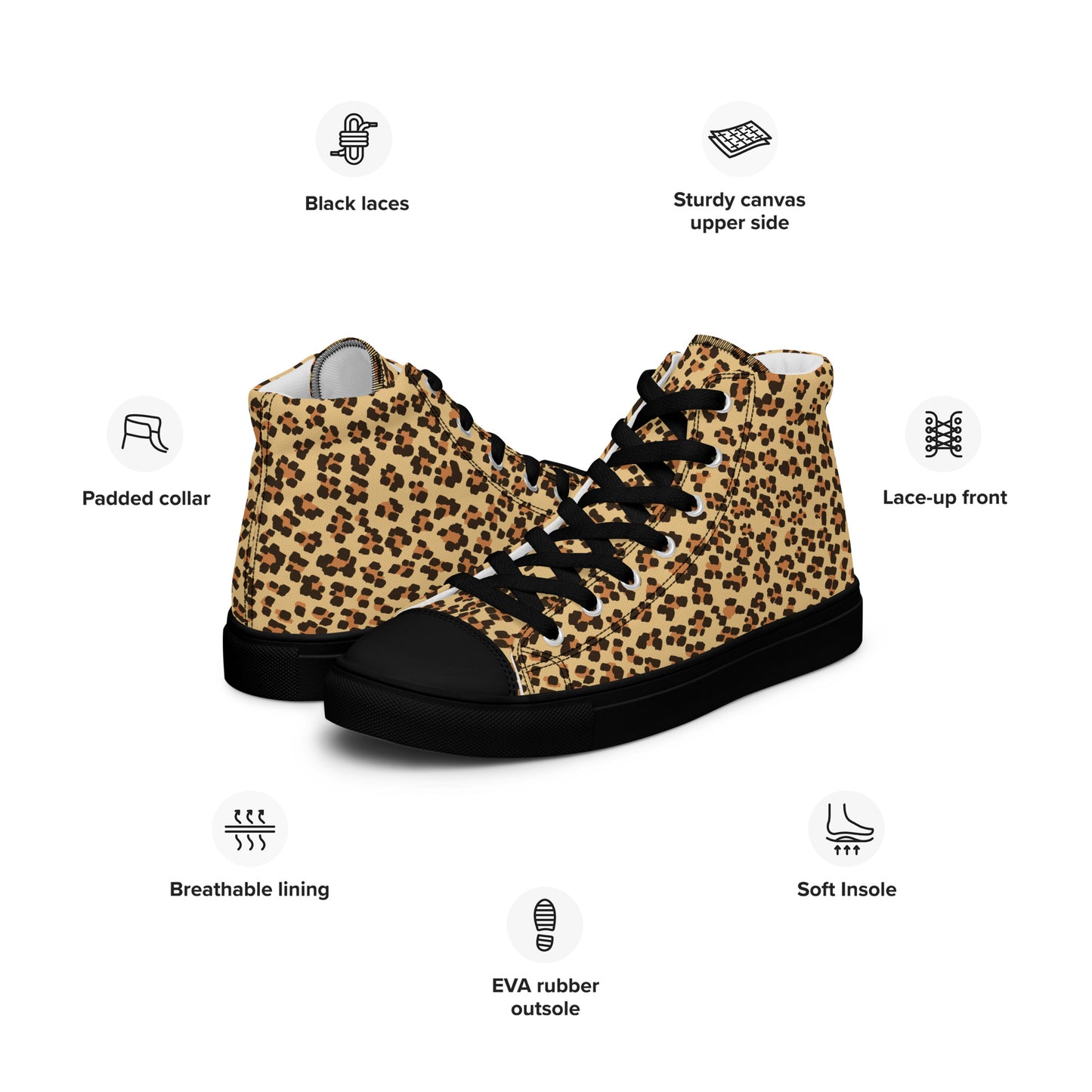 Brown Leopard Men’s high top canvas shoes