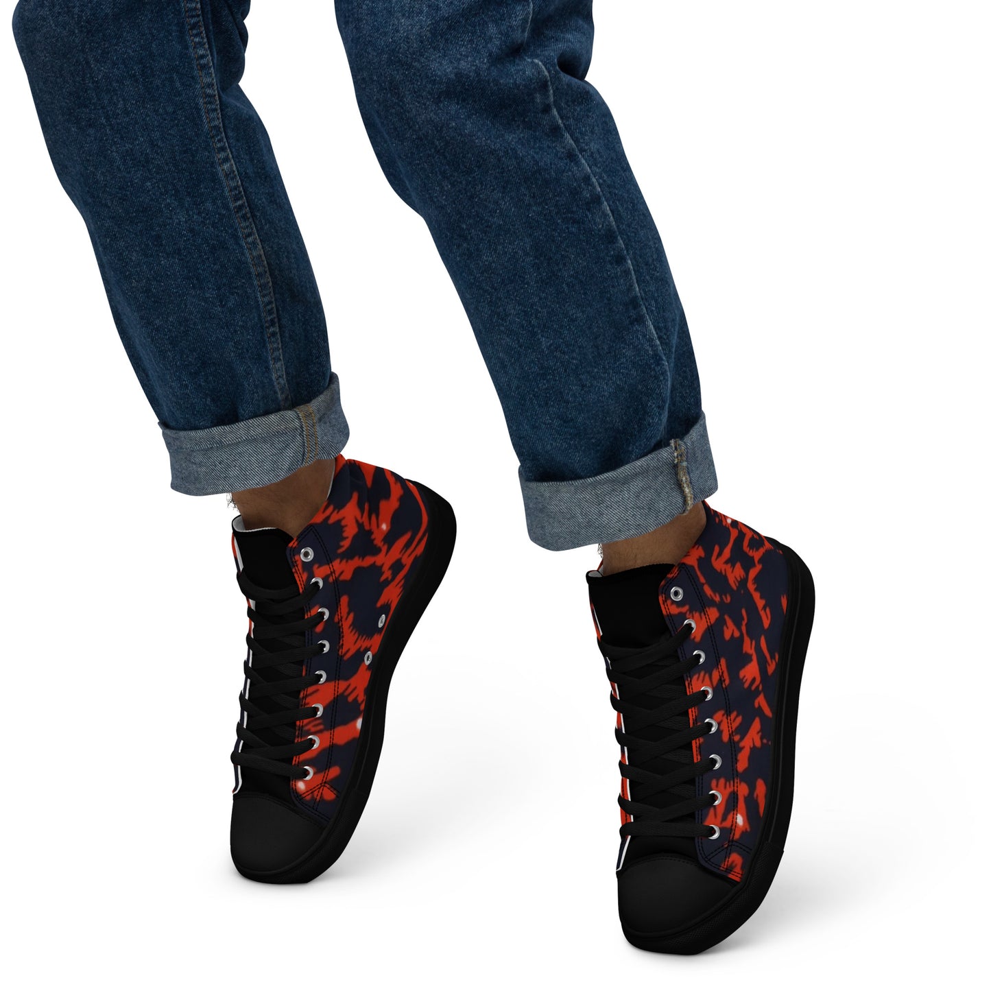 Orange Leopard Men’s high top canvas shoes