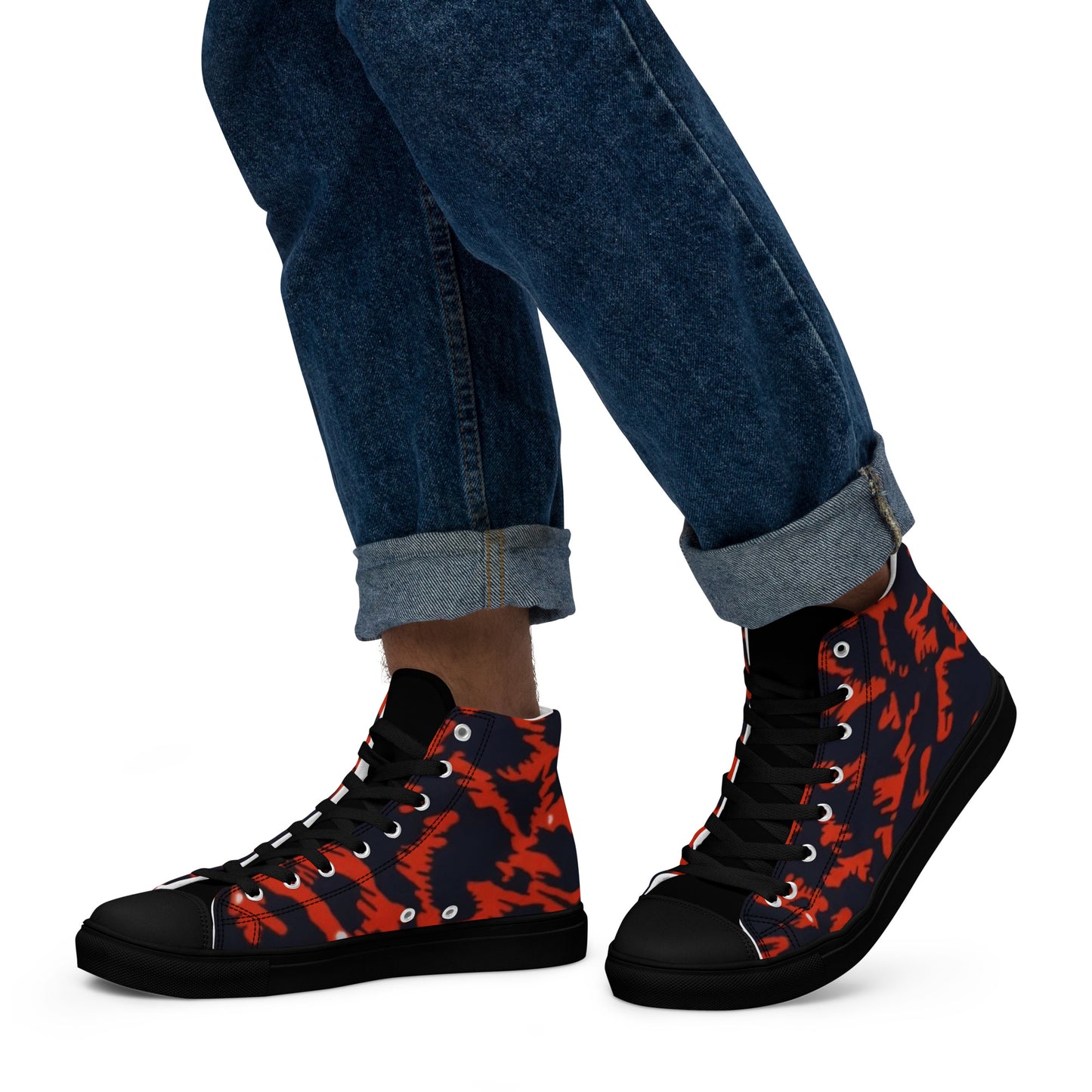 Orange Leopard Men’s high top canvas shoes