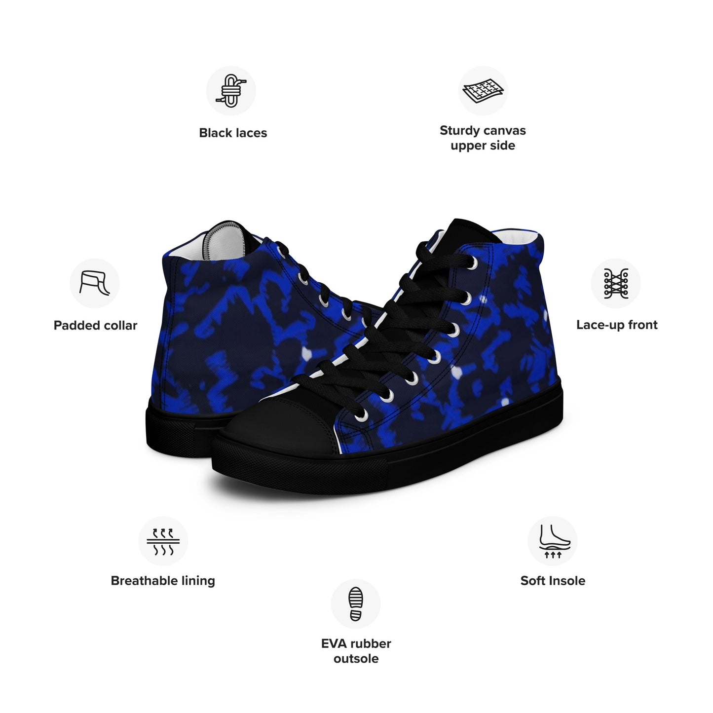 Blue Leopard Men’s high top canvas shoes