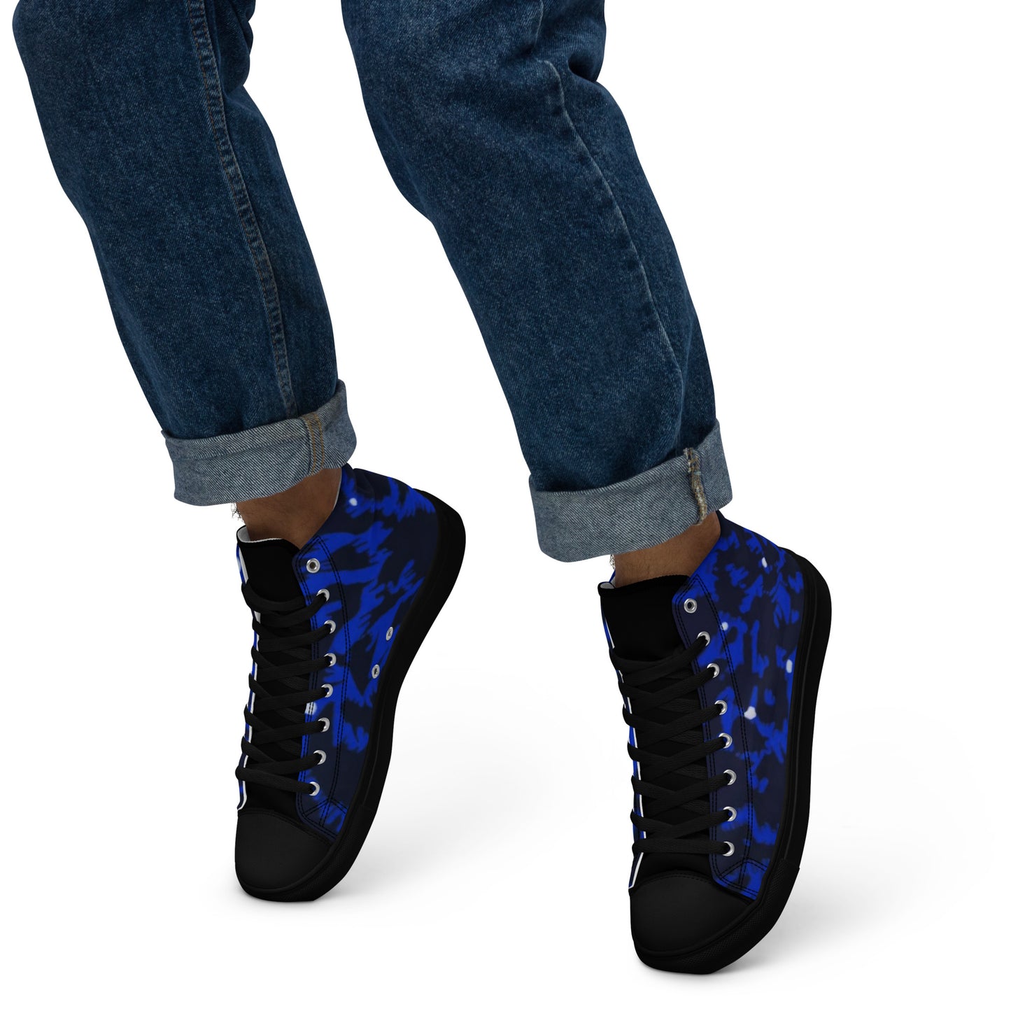 Blue Leopard Men’s high top canvas shoes