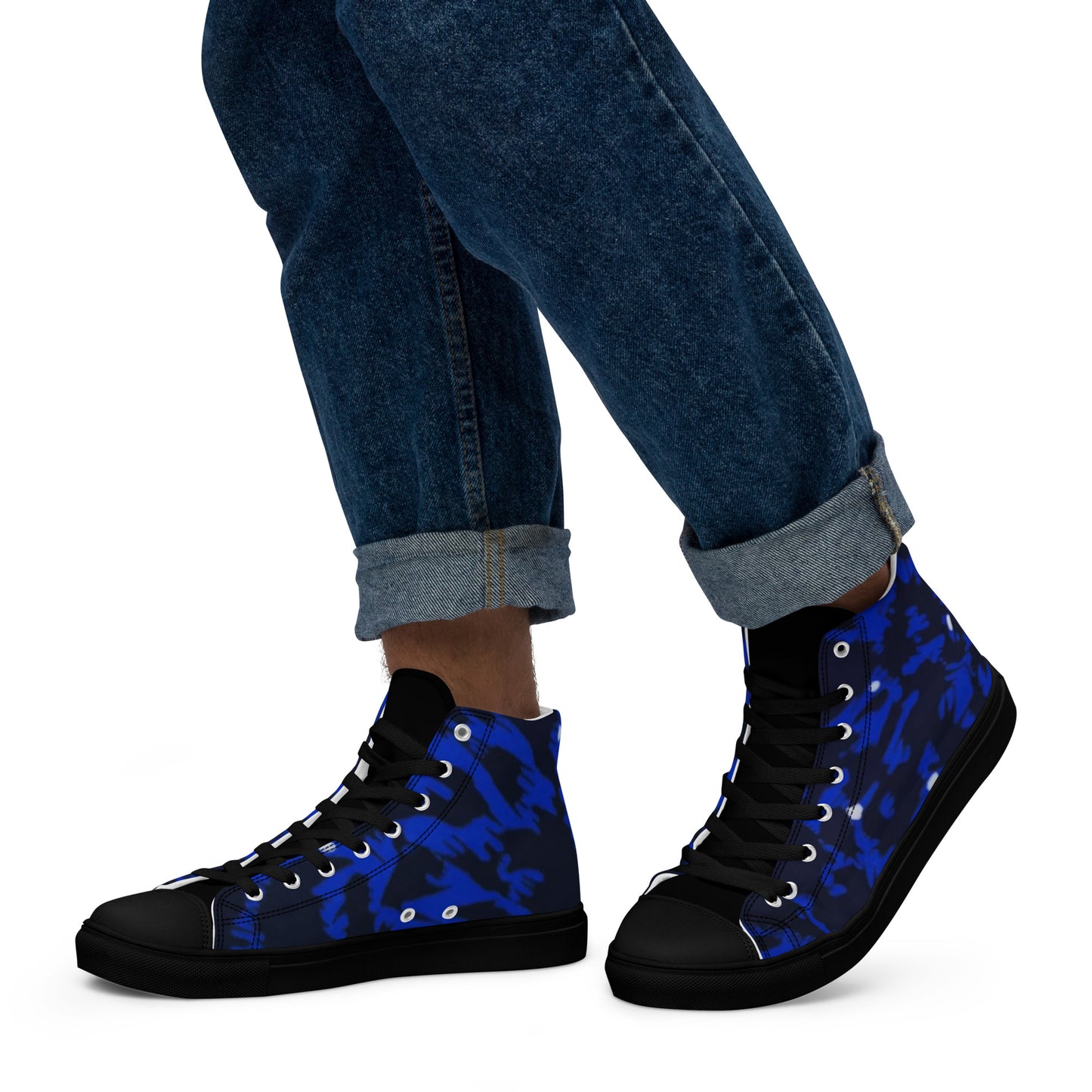 Blue Leopard Men’s high top canvas shoes