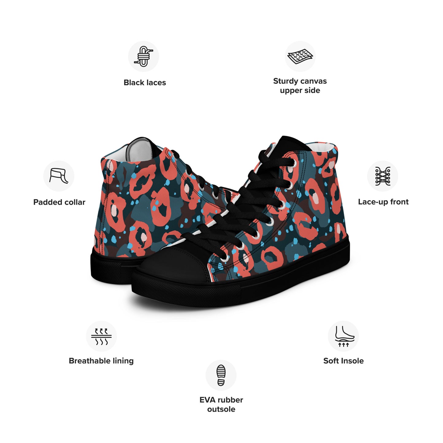 Speckled Leopard Men’s high top canvas shoes