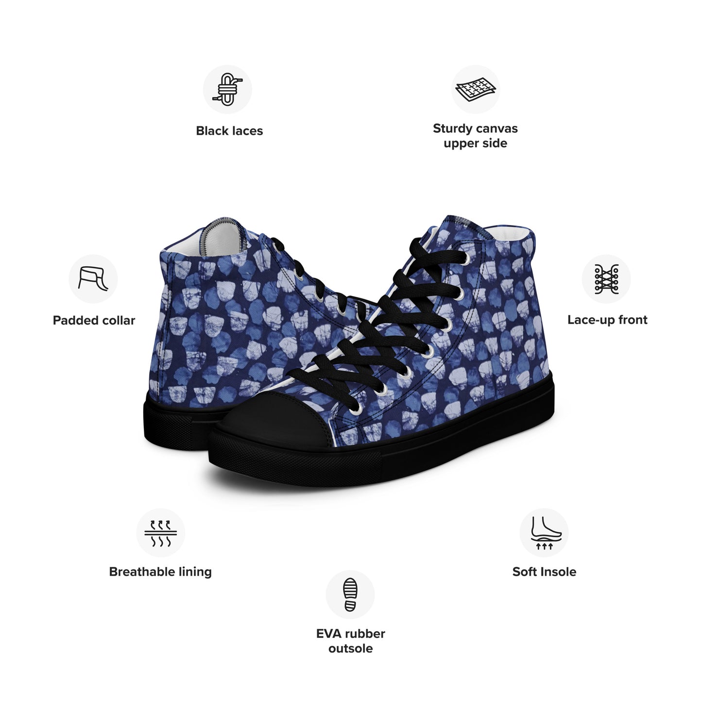 Blue Dotted Men’s high top canvas shoes