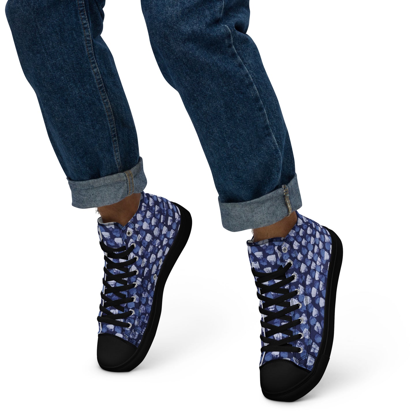 Blue Dotted Men’s high top canvas shoes