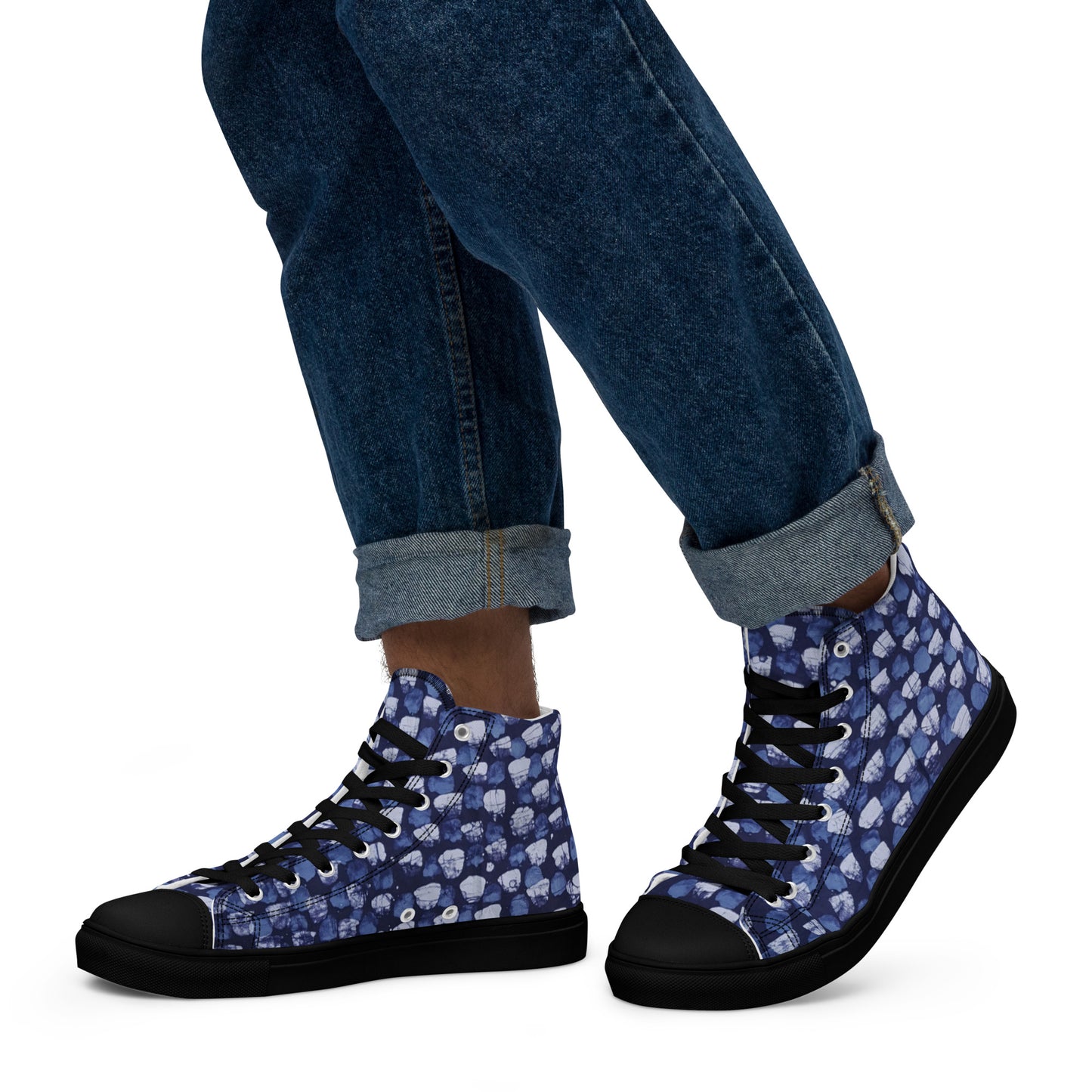 Blue Dotted Men’s high top canvas shoes