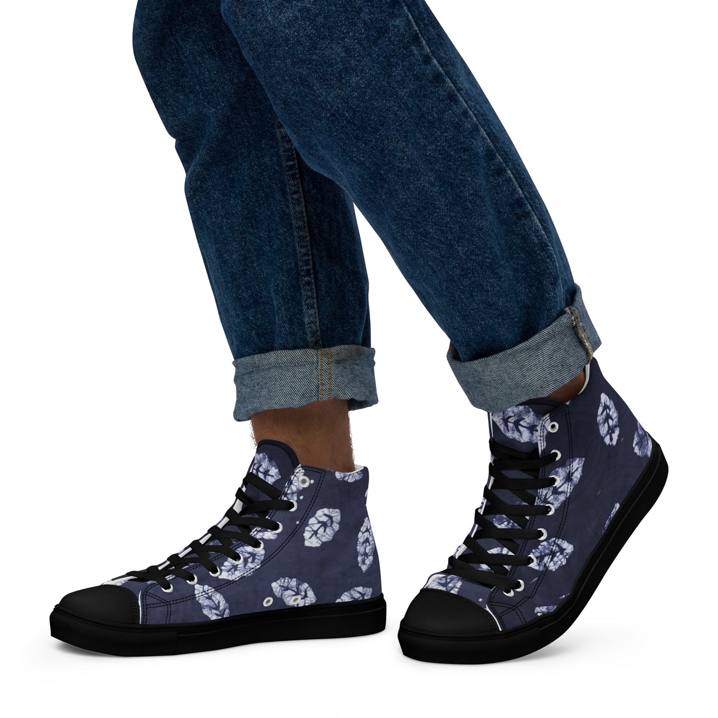 Indigo Leaf Men’s high top canvas shoes