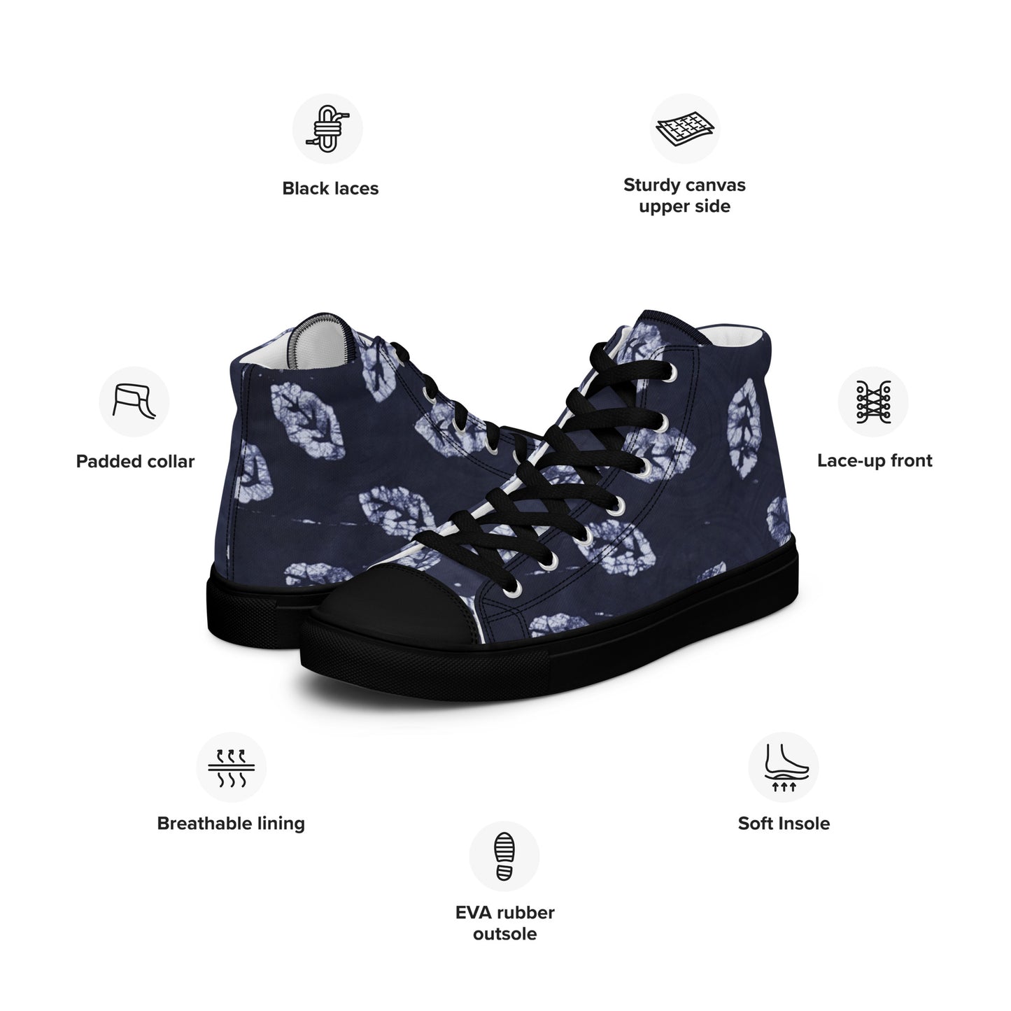 Indigo Leaf Men’s high top canvas shoes