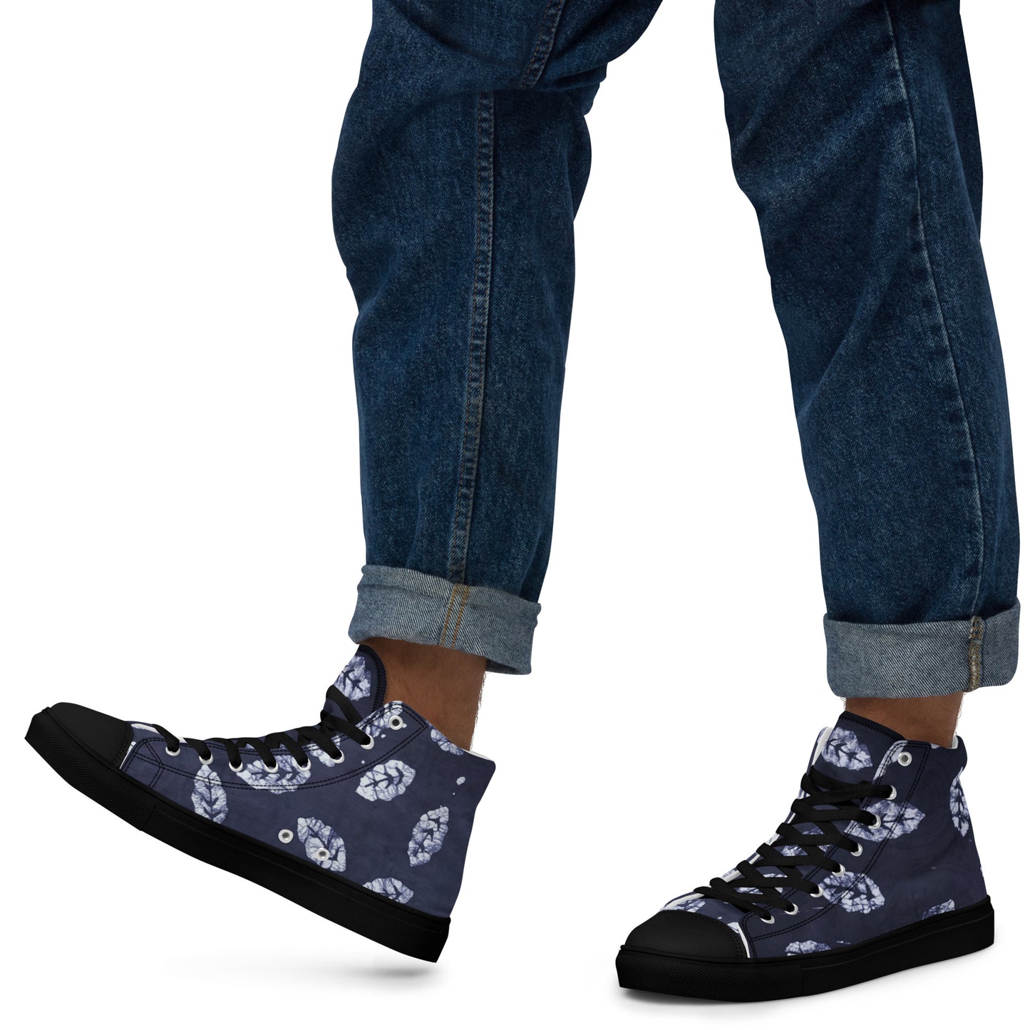 Indigo Leaf Men’s high top canvas shoes