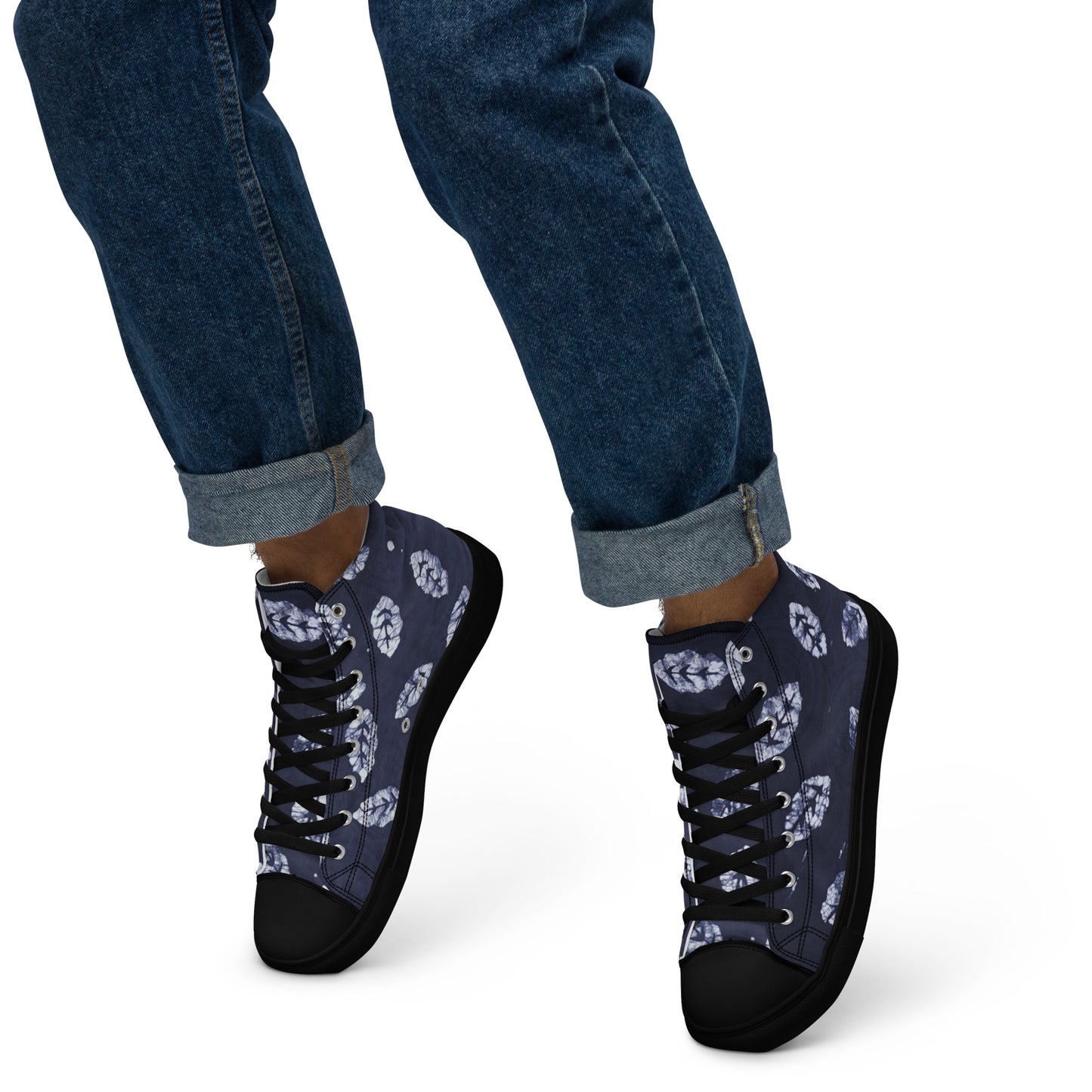 Indigo Leaf Men’s high top canvas shoes