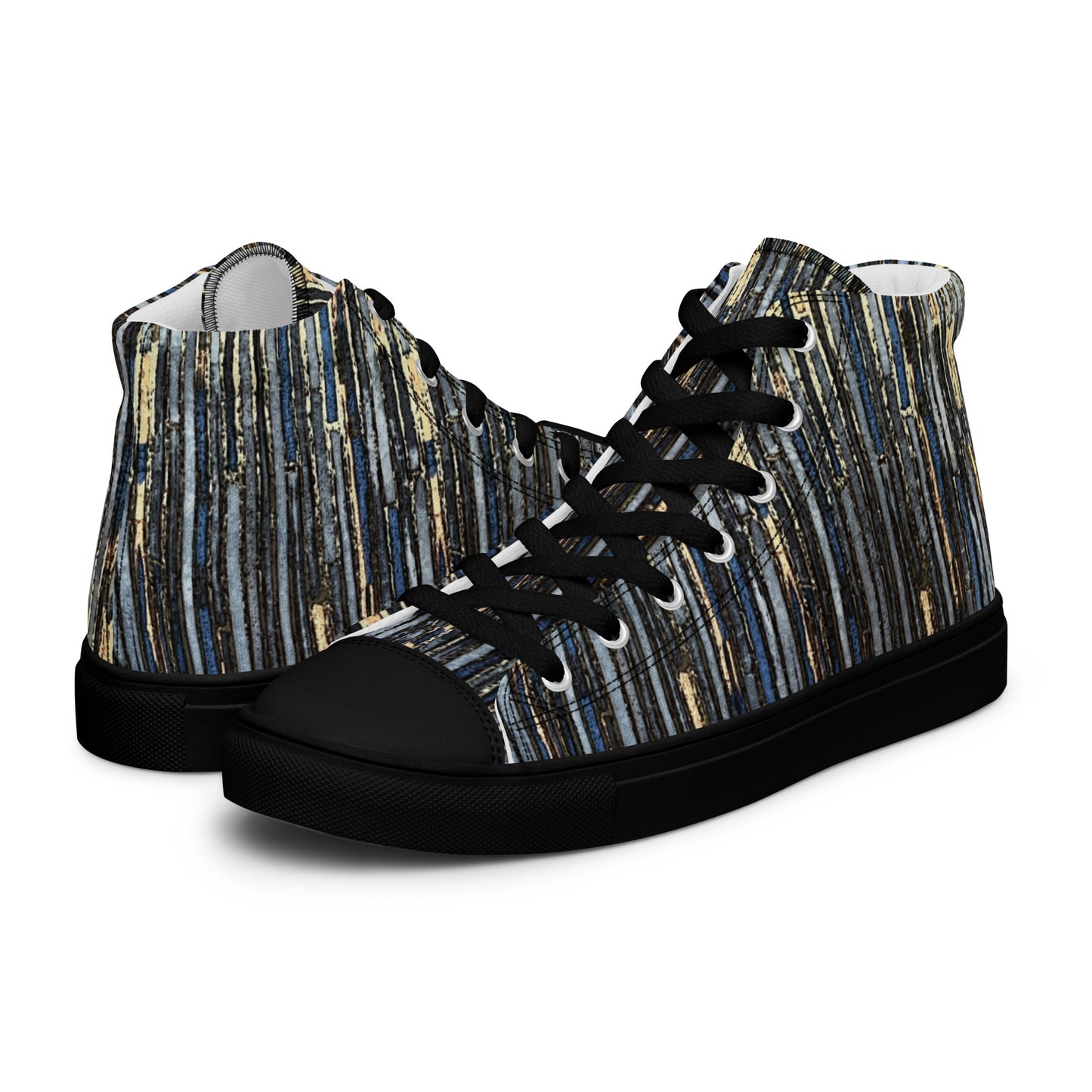 Blue Peach Stripes Men’s high top canvas shoes