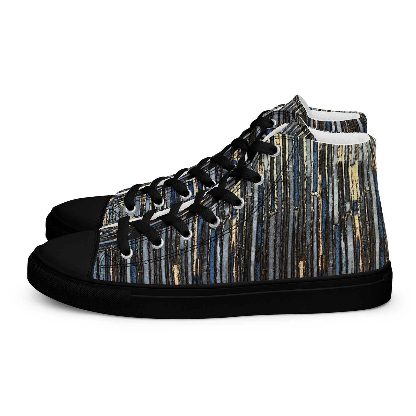 Blue Peach Stripes Men’s high top canvas shoes