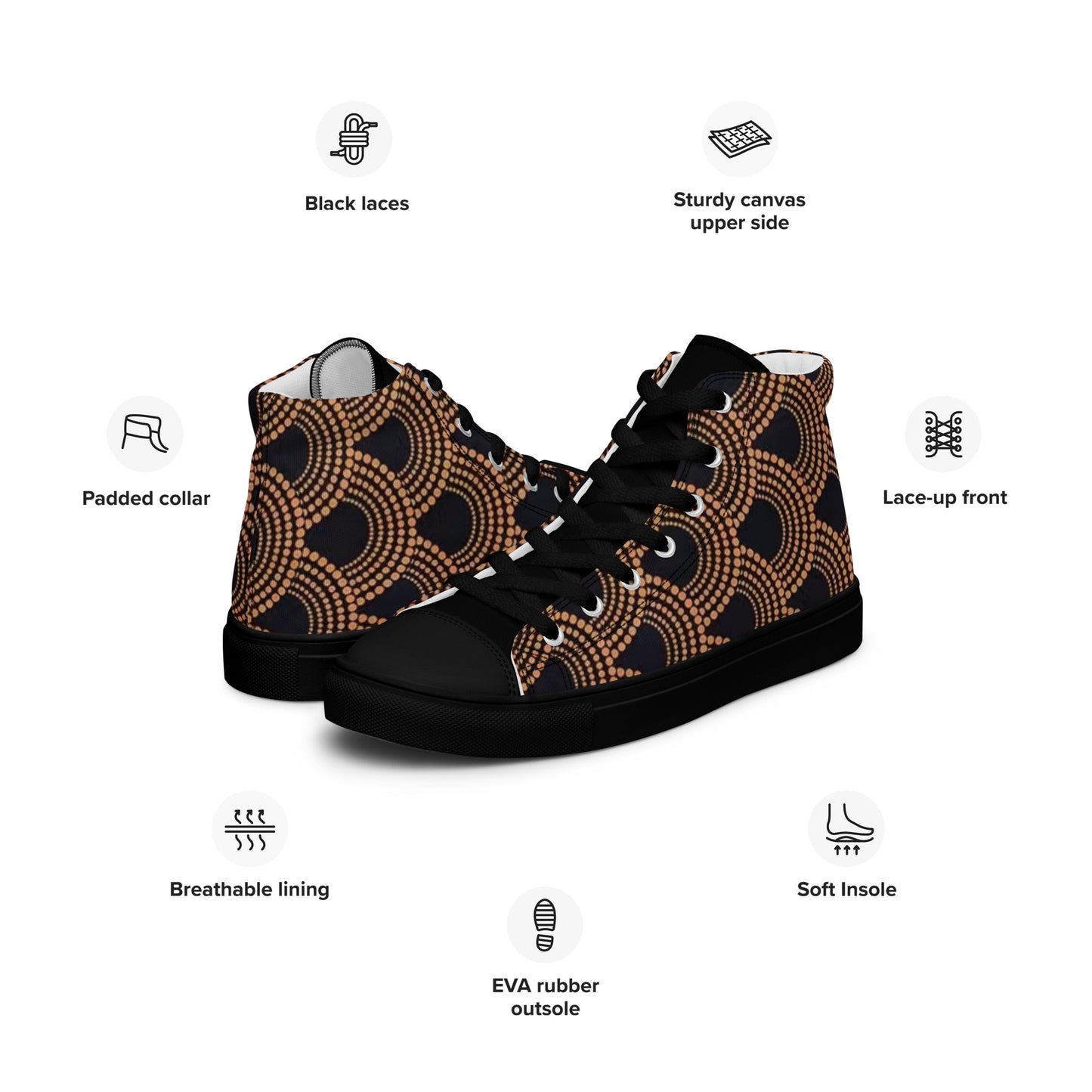 Brown Abstract Men’s high top canvas shoes