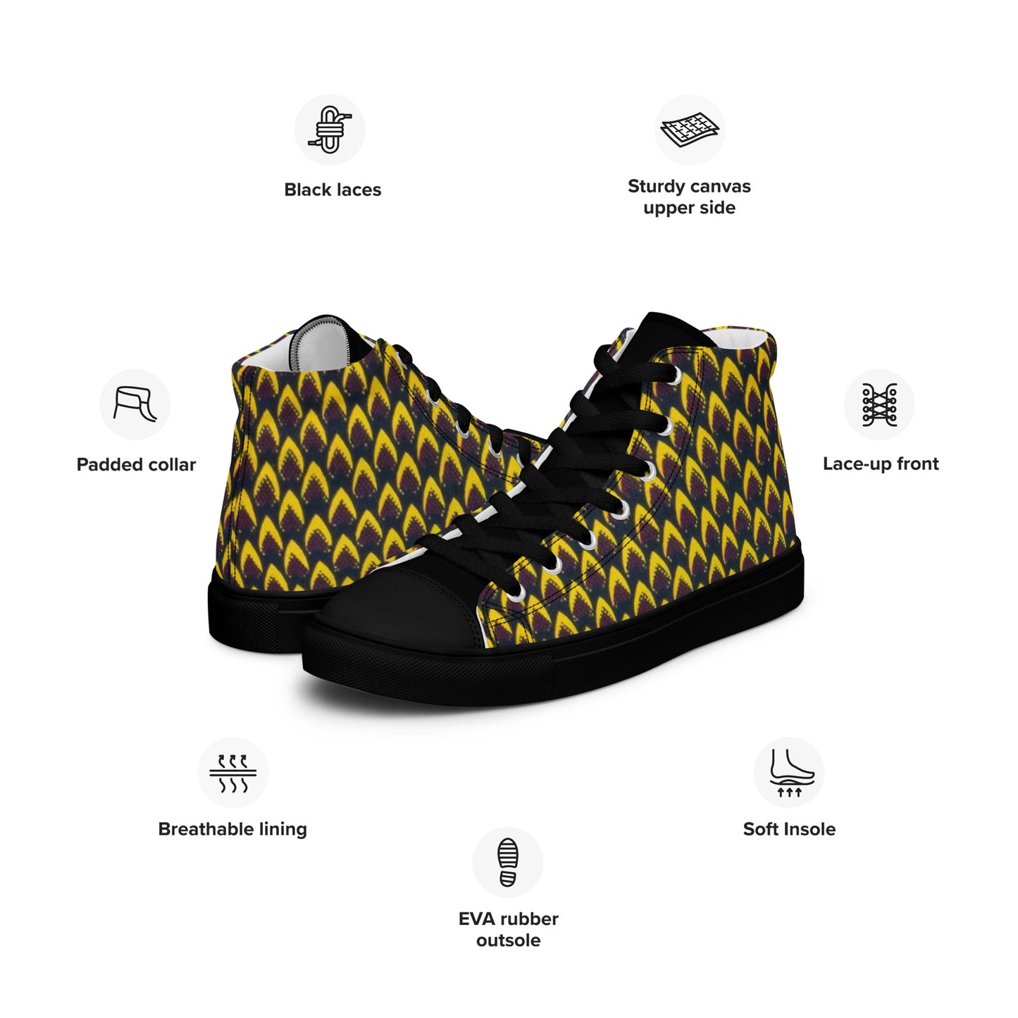 Yellow Flame Men’s high top canvas shoes