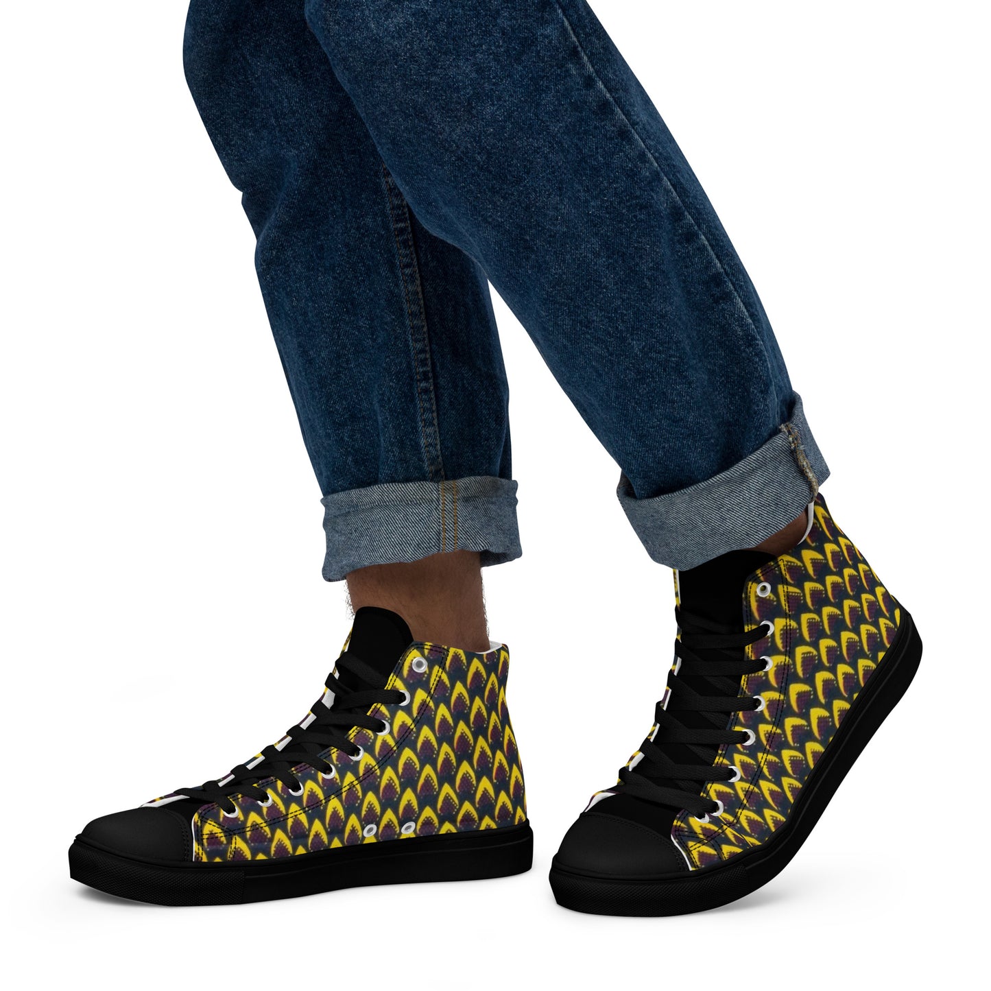 Yellow Flame Men’s high top canvas shoes