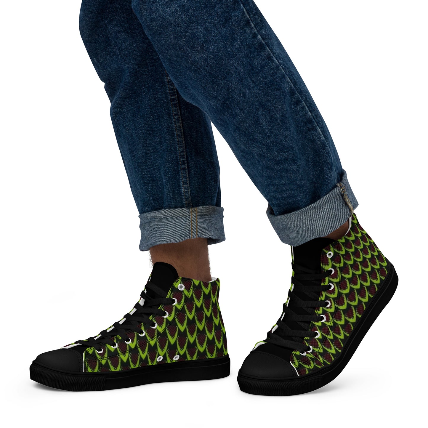 Green Flame Men’s high top canvas shoes