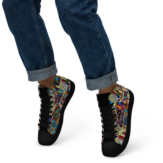 Colourful Artsy Men’s high top canvas shoes