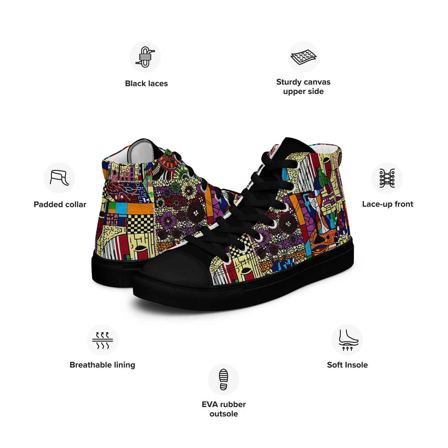 Colourful Artsy Men’s high top canvas shoes