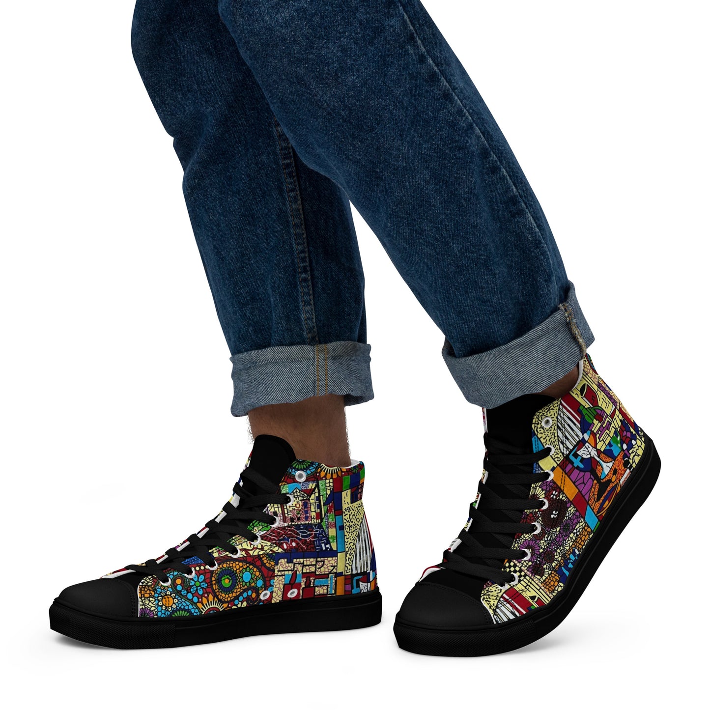 Colourful Artsy Men’s high top canvas shoes