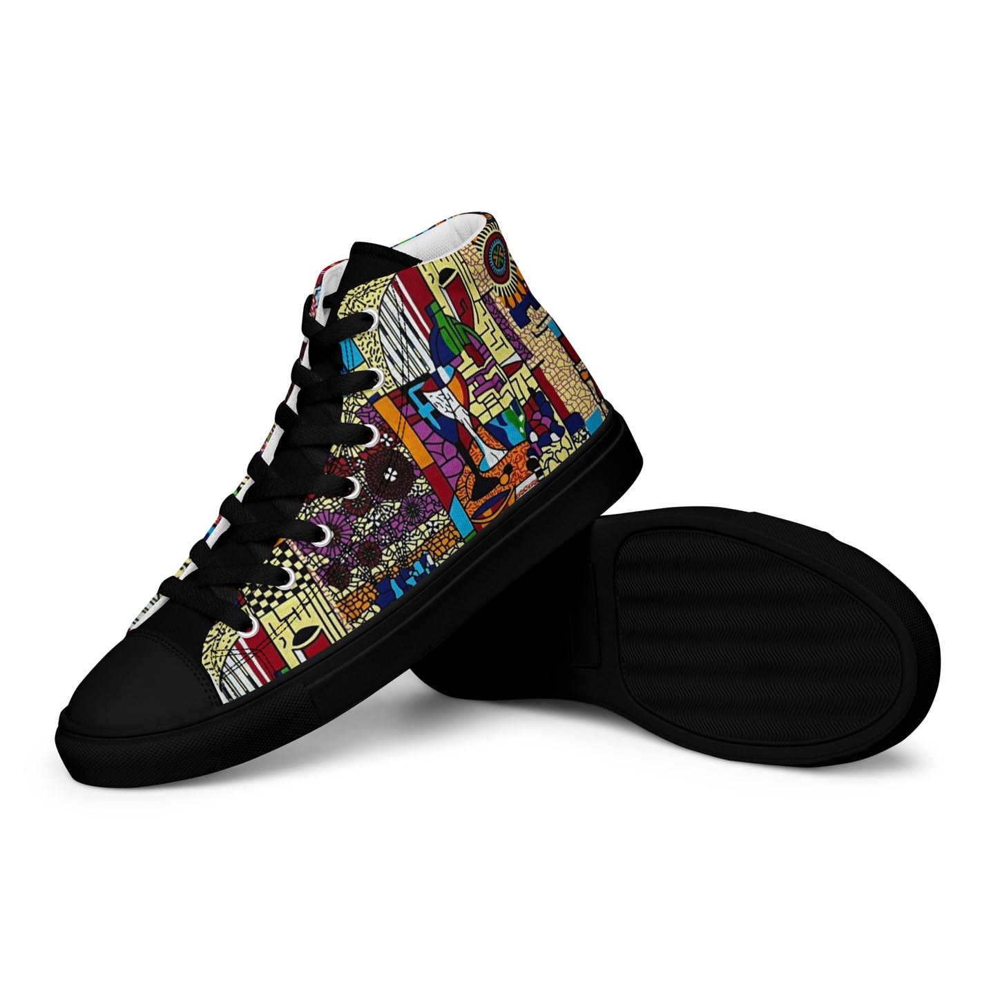 Colourful Artsy Men’s high top canvas shoes