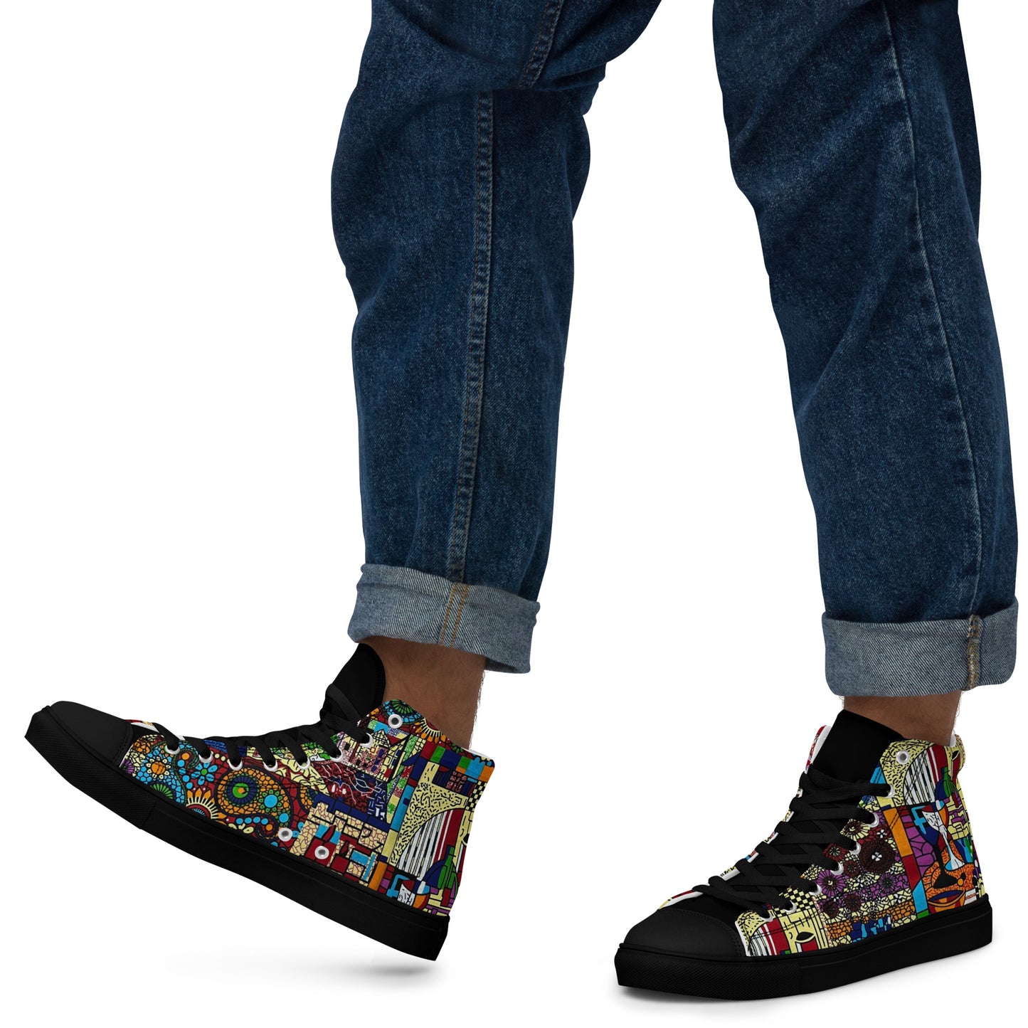 Colourful Artsy Men’s high top canvas shoes