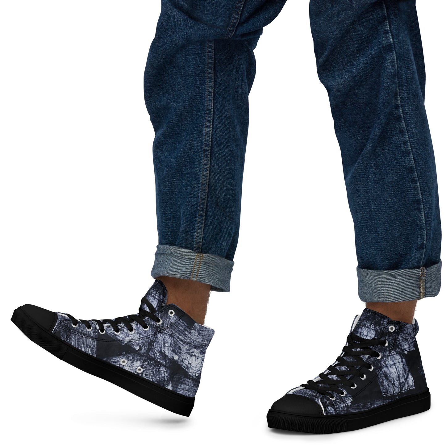 Dark Blue White Men’s high top canvas shoes