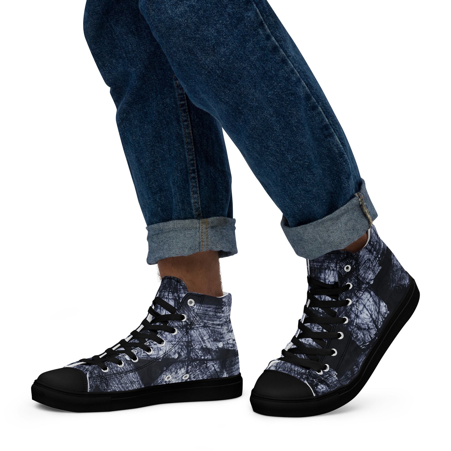 Dark Blue White Men’s high top canvas shoes