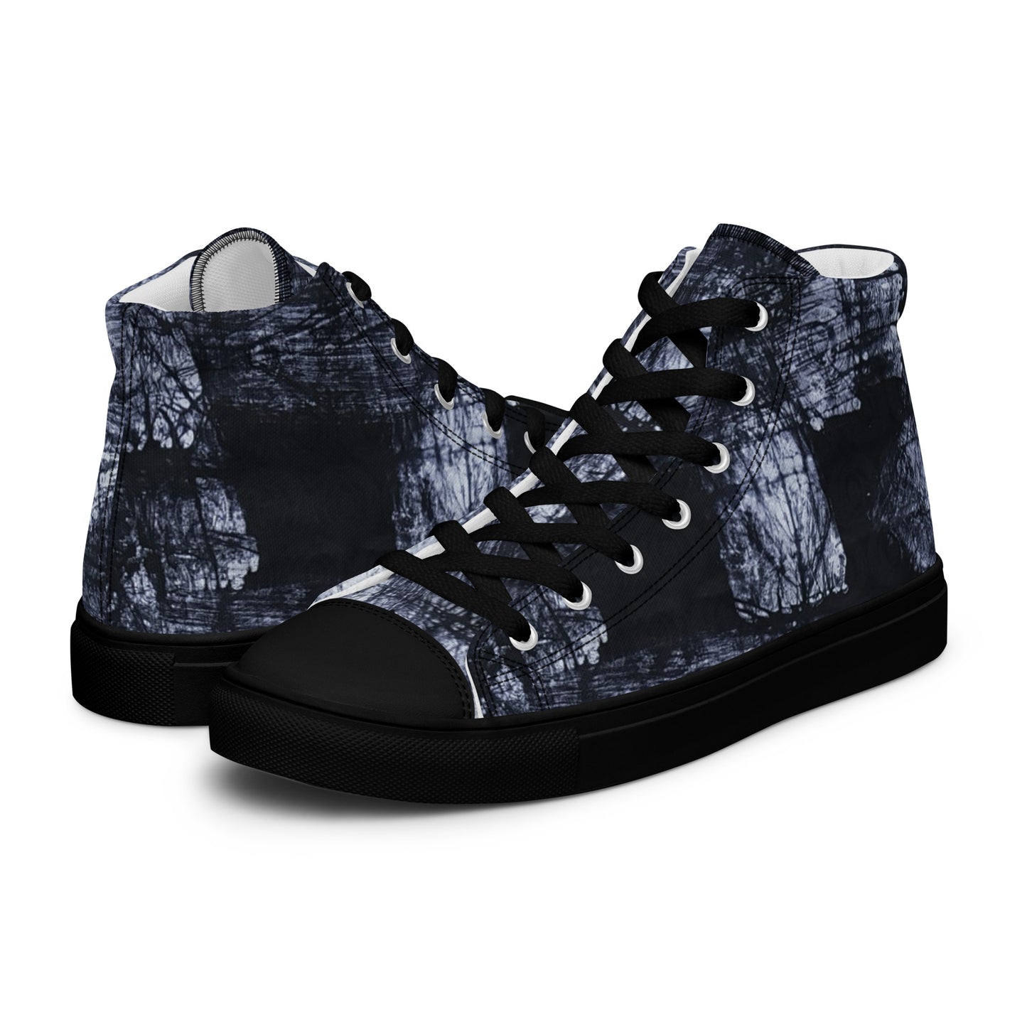 Dark Blue White Men’s high top canvas shoes