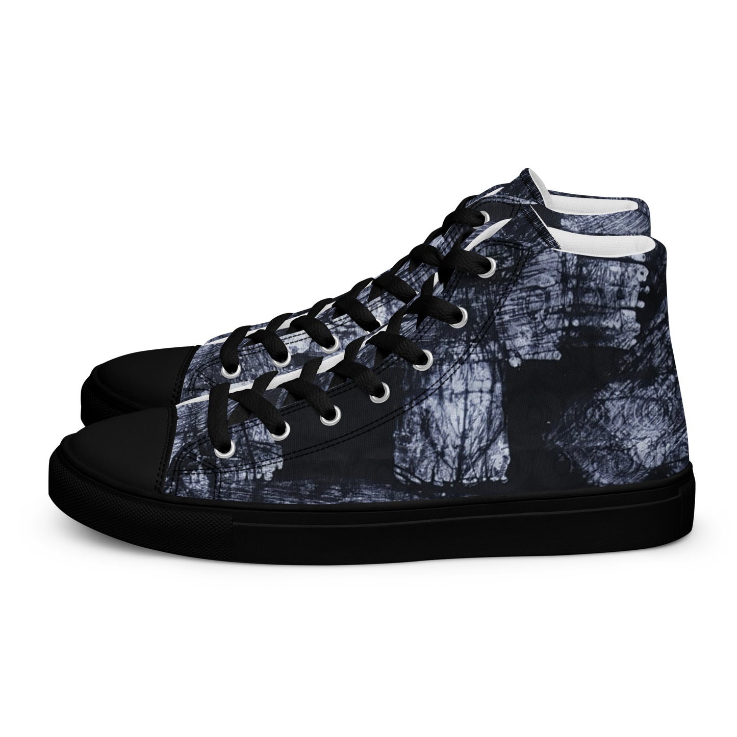 Dark Blue White Men’s high top canvas shoes